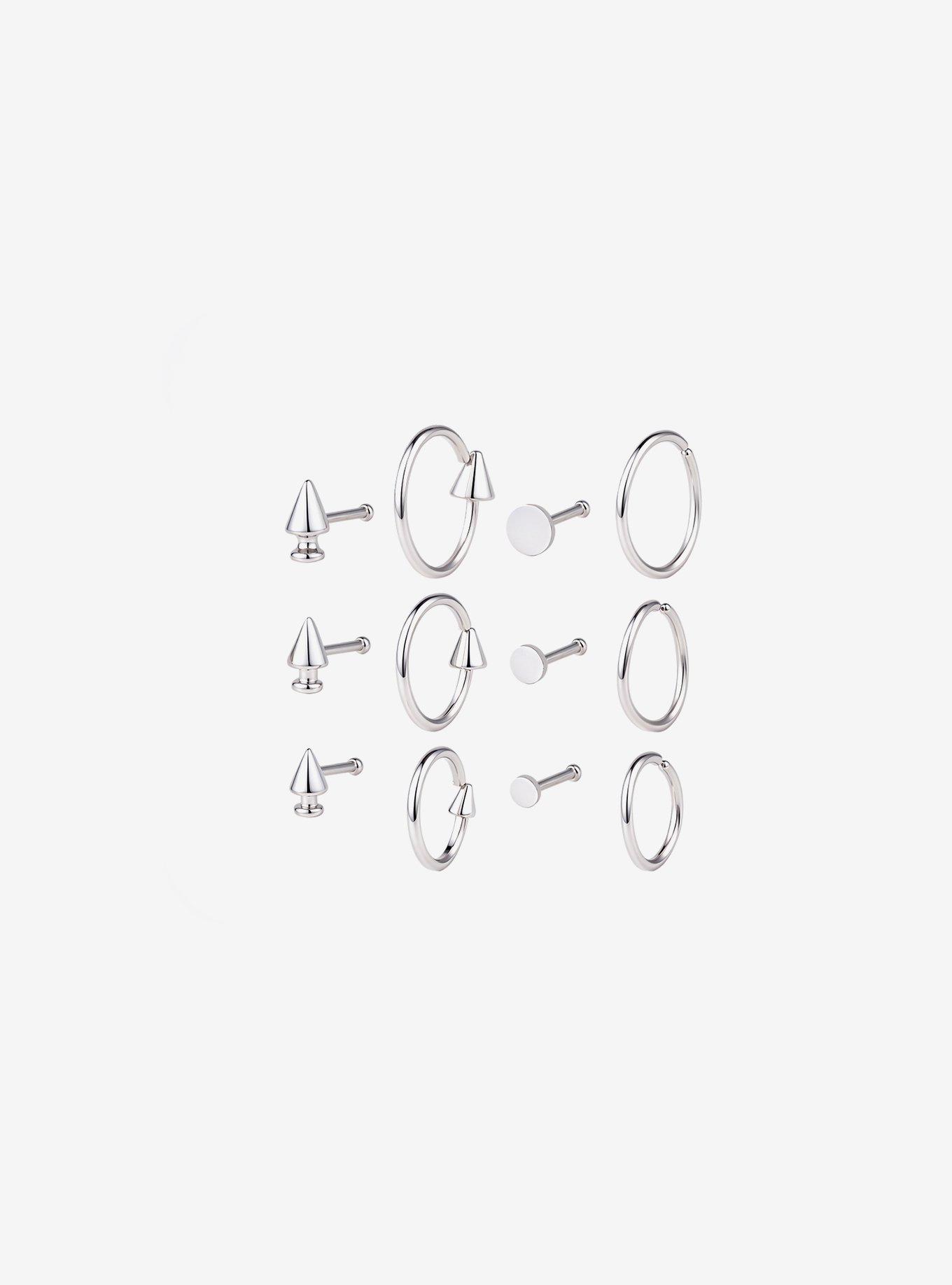 Steel Spike Nose Stud & Hoop 9 Pack, , hi-res