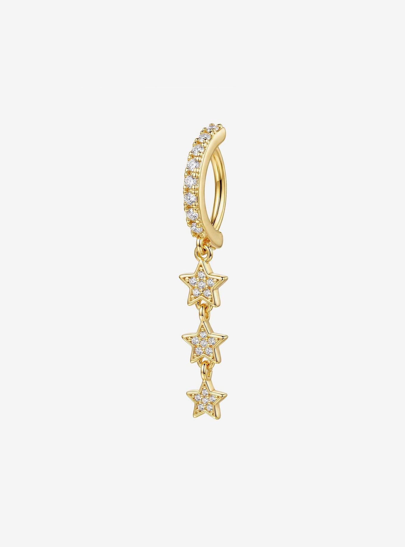 Steel Gold Star Bling Navel Hinged Clicker, , hi-res