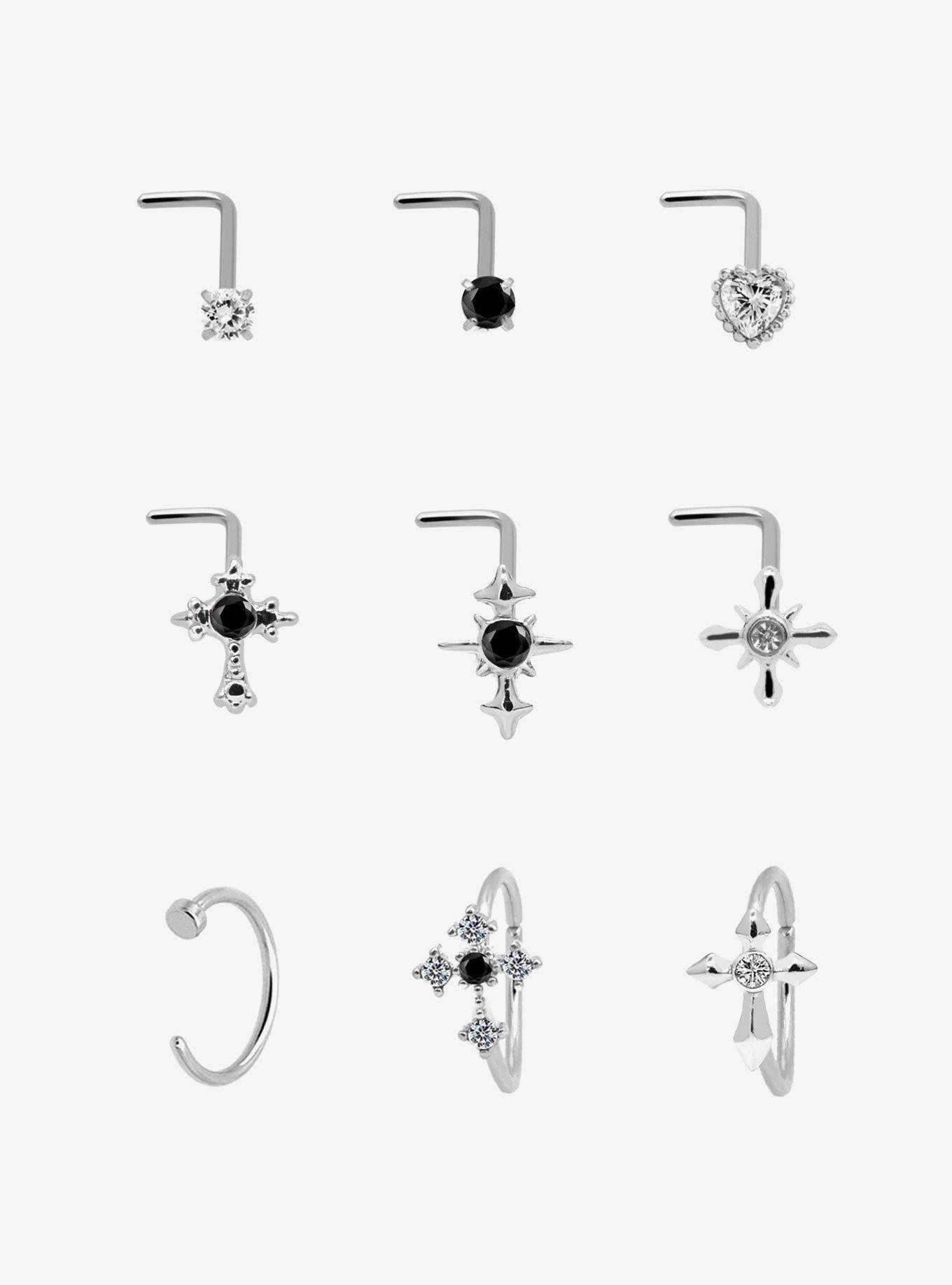 Steel Bling Cross Nose Stud & Hoop 9 Pack, , hi-res