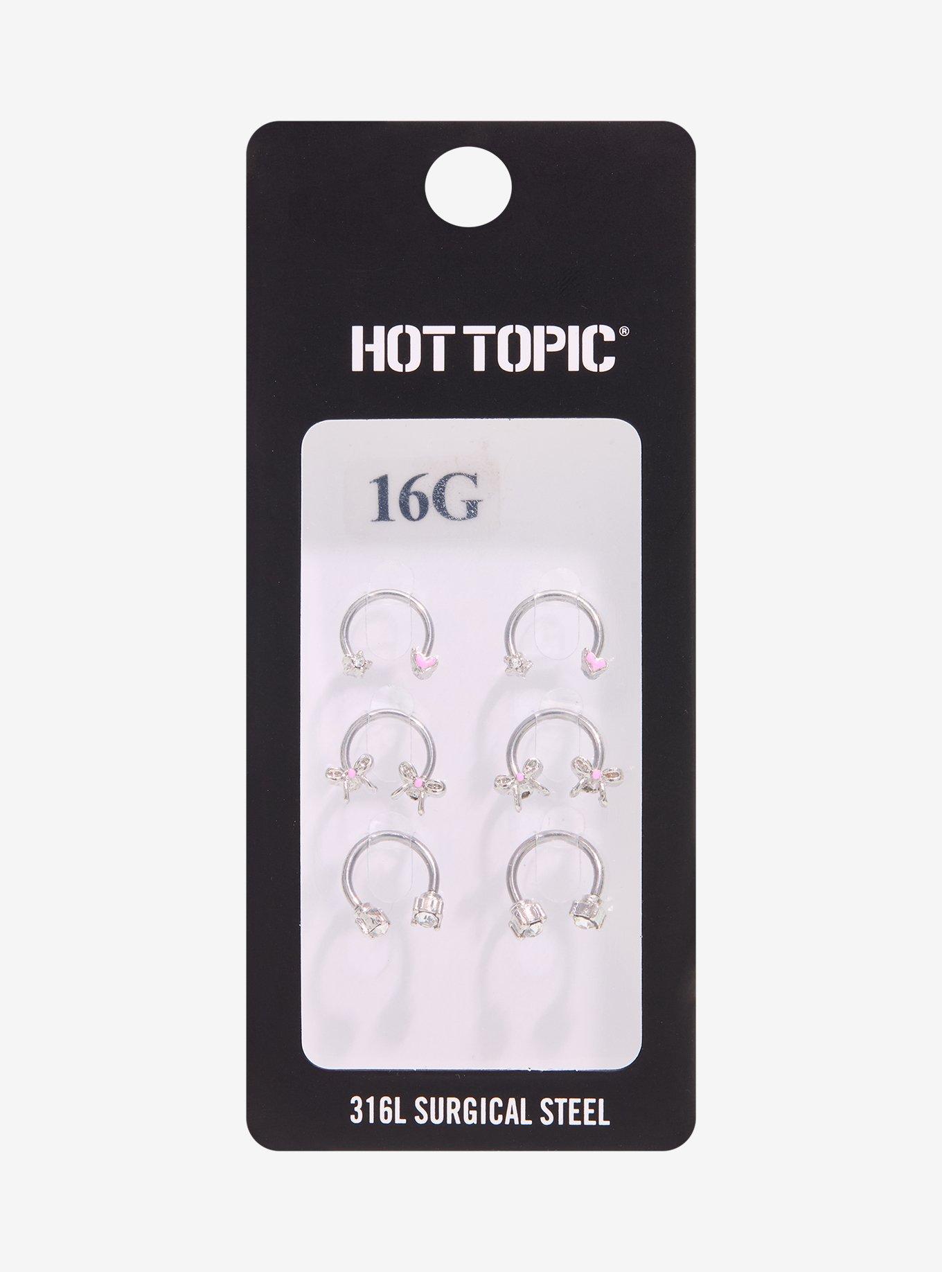 16G Steel Bow Heart Circular Barbell 6 Pack, , hi-res