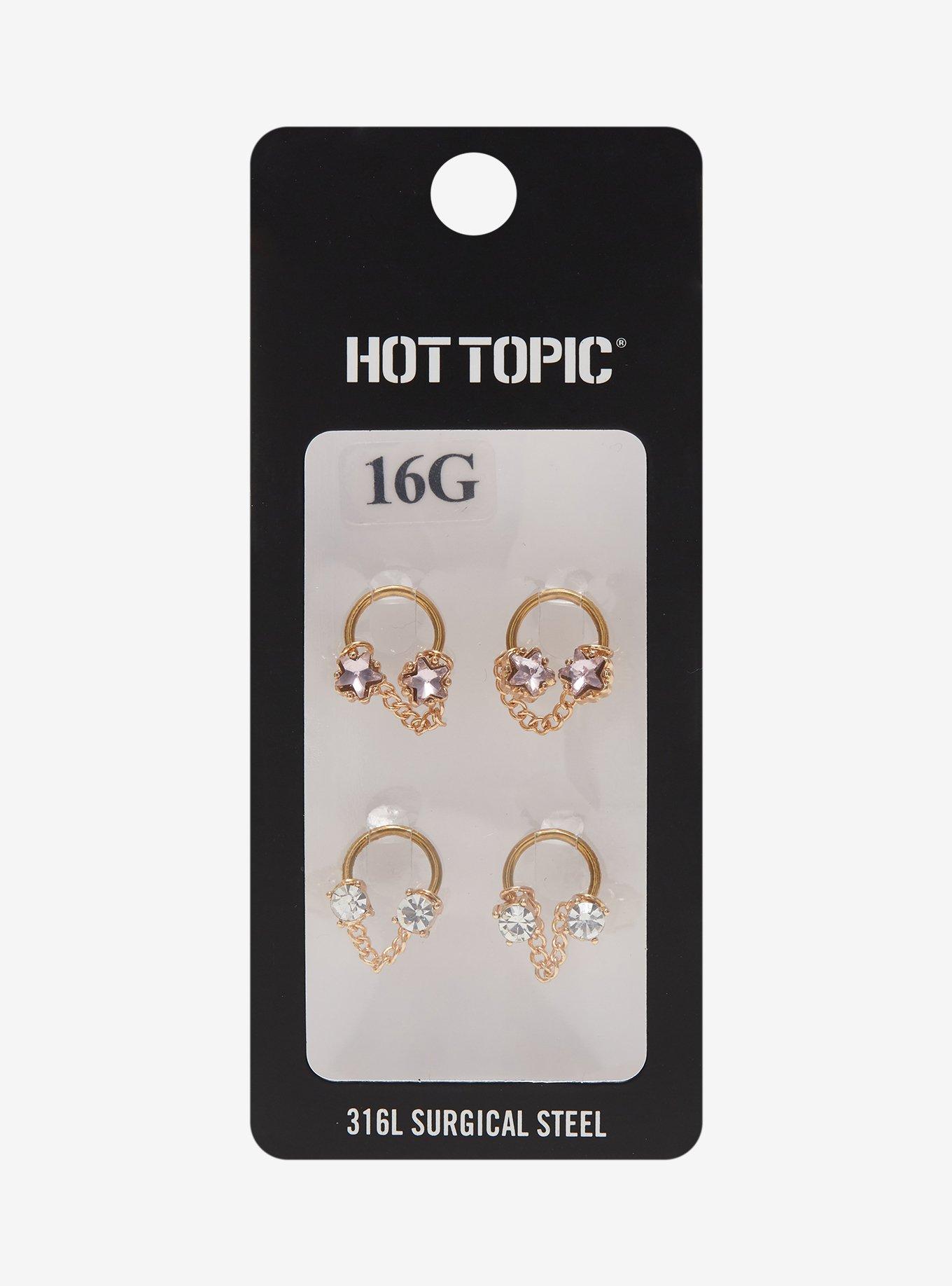 16G Steel Gold Gem Chain Circular Barbell 4 Pack, , hi-res