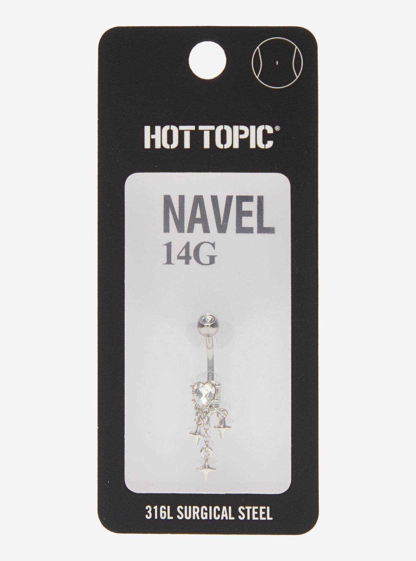 14G Steel Heart Star Navel Barbell, , hi-res