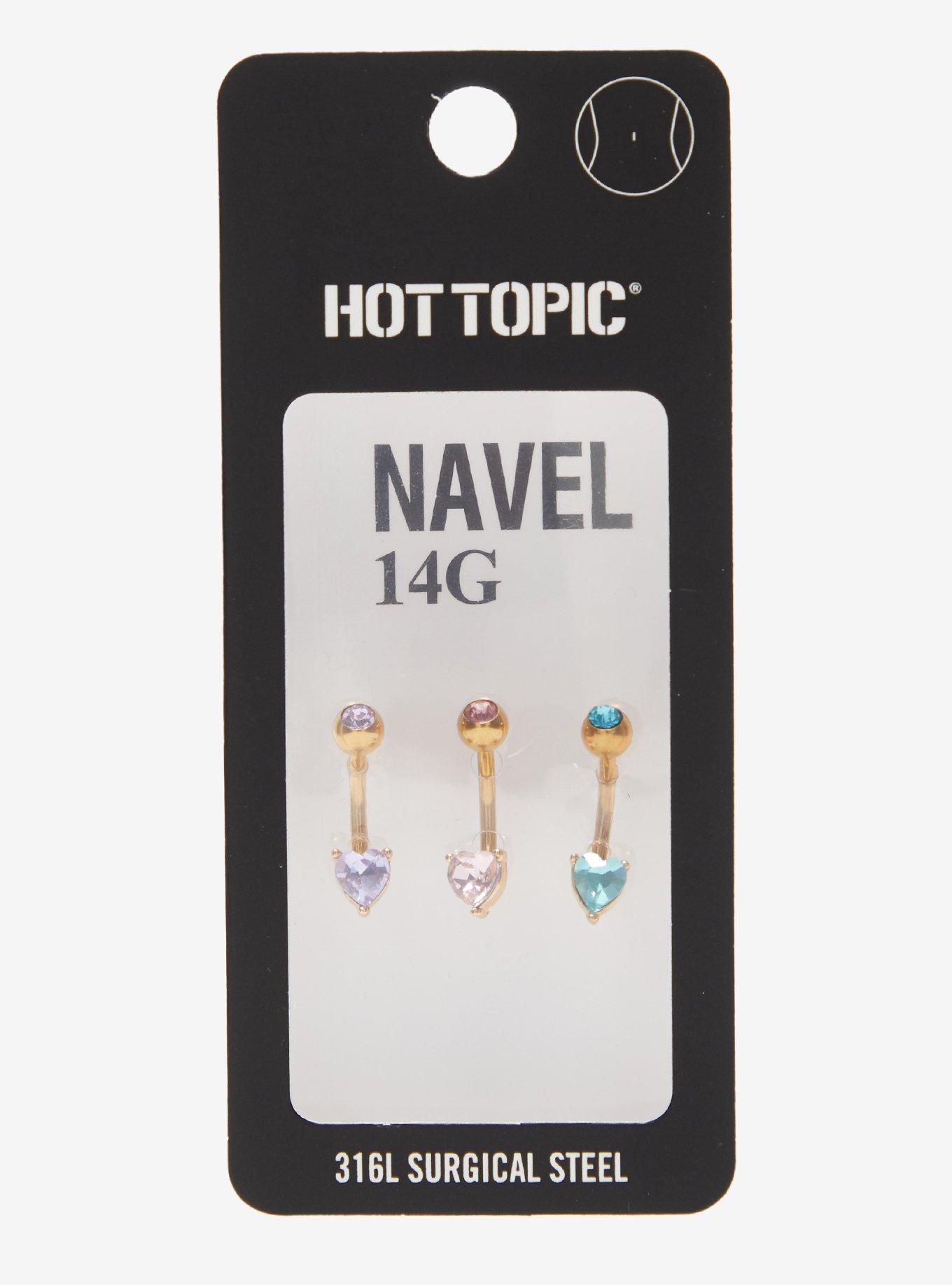 14G Steel Pastel Heart Navel Barbell 3 Pack, , hi-res