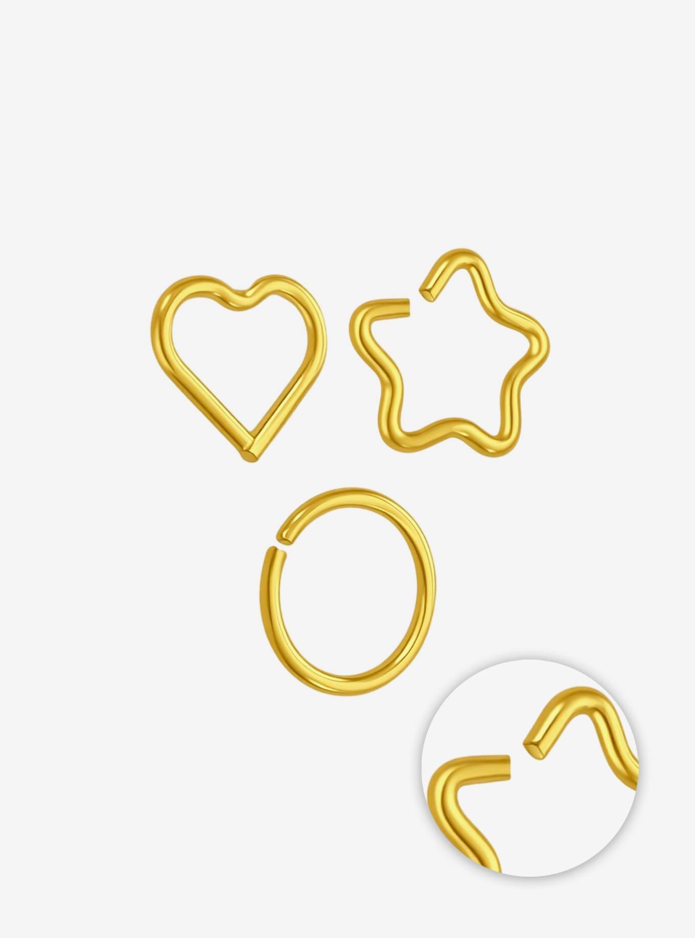 Steel Gold Shapes Nose Hoop 3 Pack, , hi-res