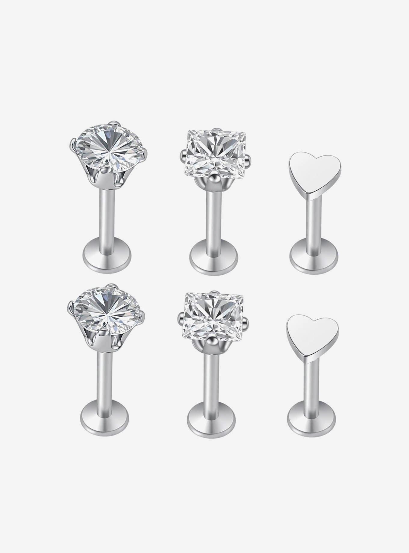 Steel Bling Heart Labret Stud 6 Pack, , hi-res