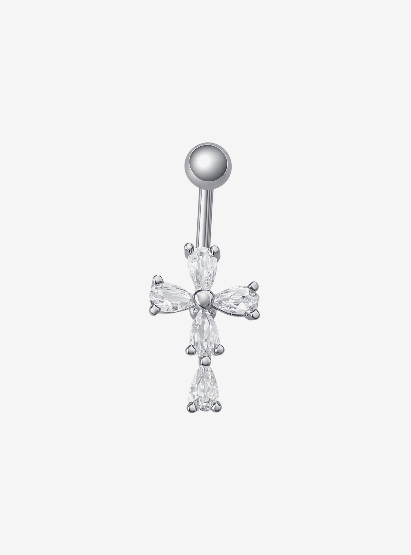 Steel Bling Cross Navel Barbell, , hi-res
