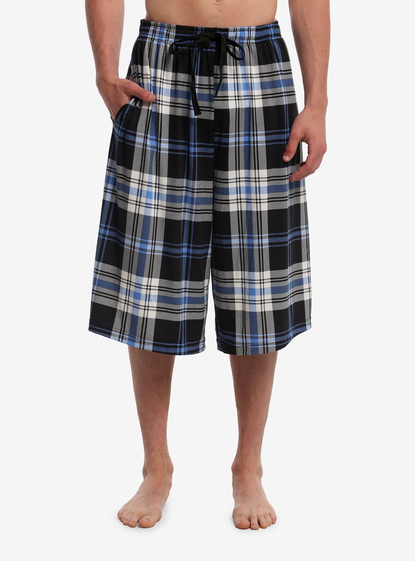 Blue & Black Plaid Pajama Shorts | Hot Topic
