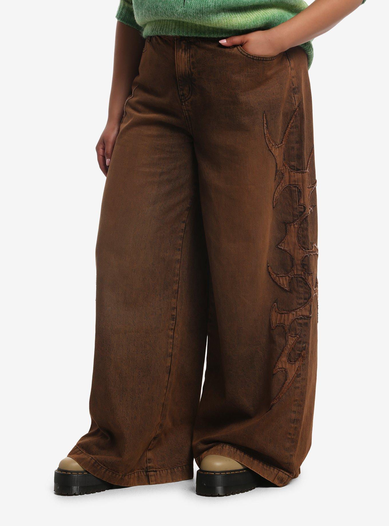 Burnt Orange Cyber Sigil Wide Leg Jeans Plus Size