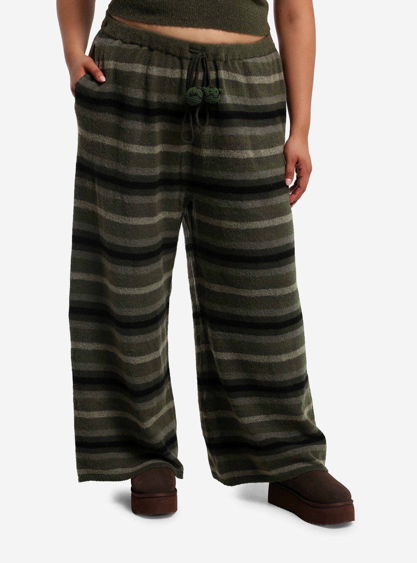 THORNANDFABLE Thorn & Fable Green Stripe Frog Girls Lounge Pants Plus Size