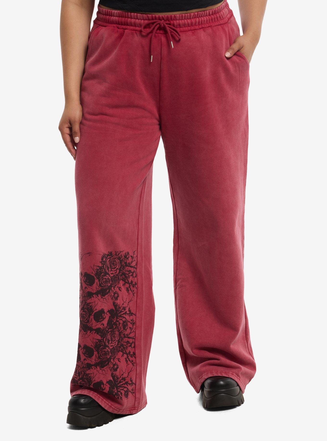 Red Wash Skull Stack Sweatpants Plus Size, , hi-res