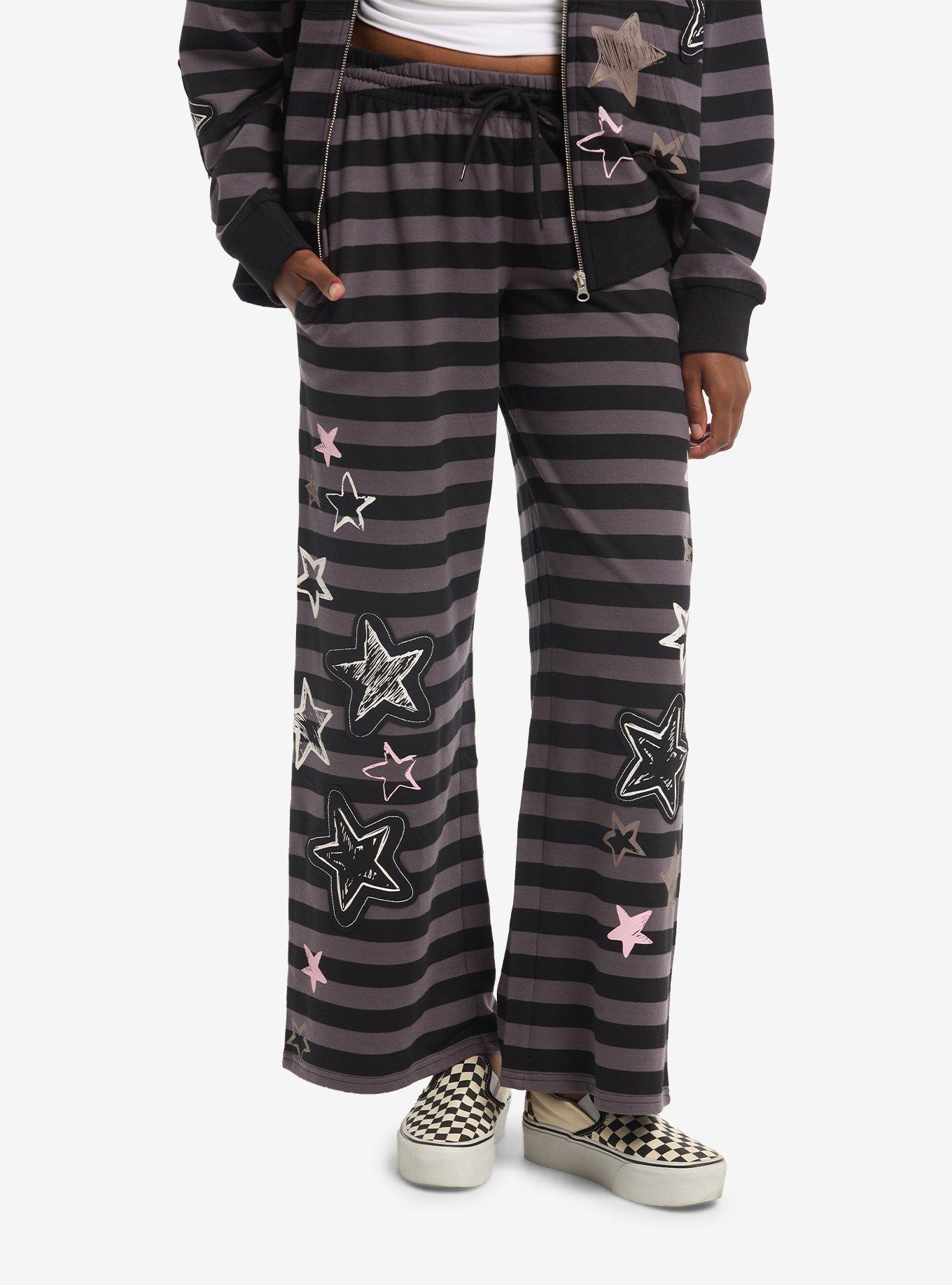 HOTTOPIC Black & Grey Stripe Star Girls Lounge Pants