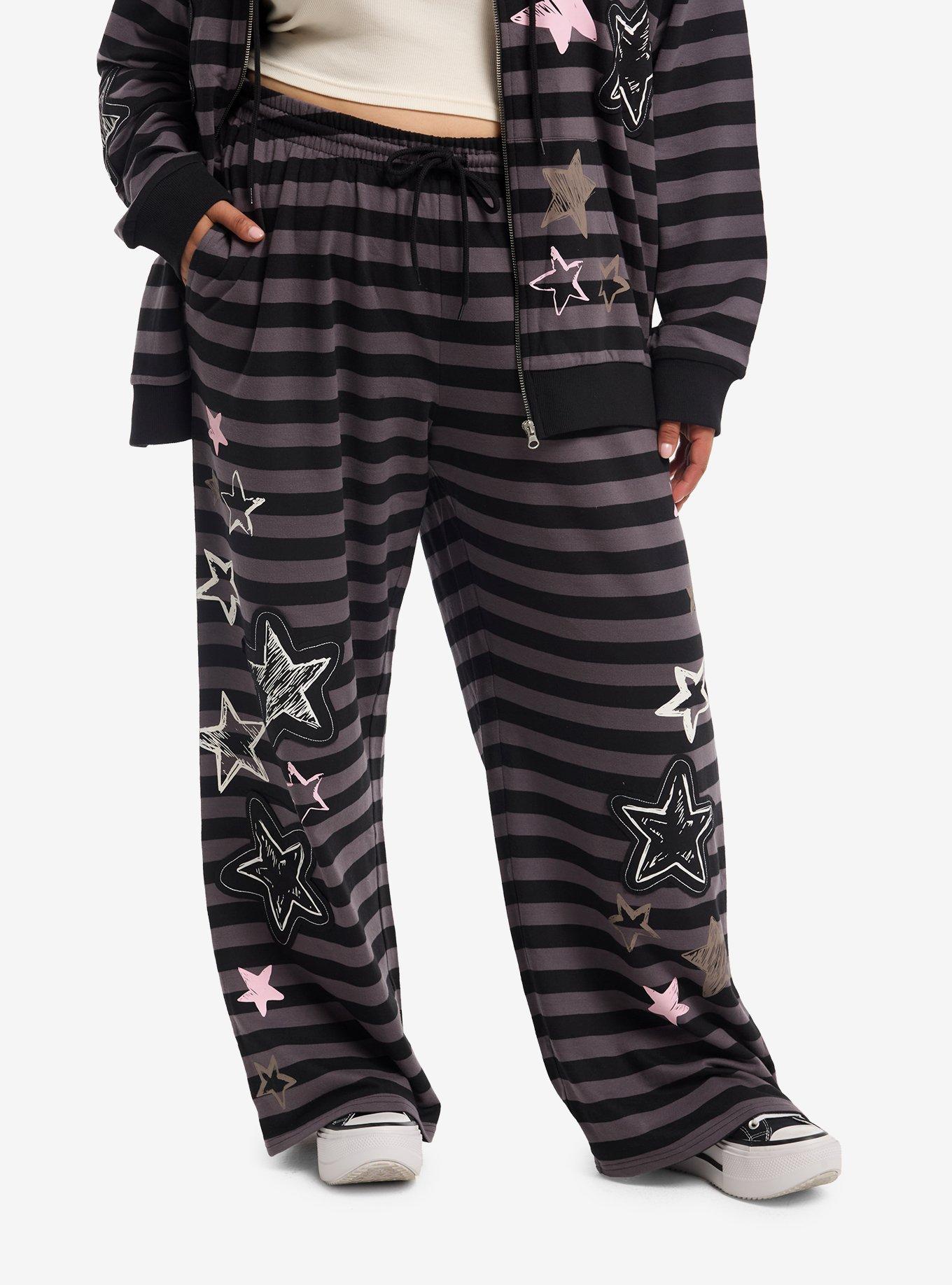 HOTTOPIC Black & Grey Stripe Star Girls Lounge Pants Plus Size