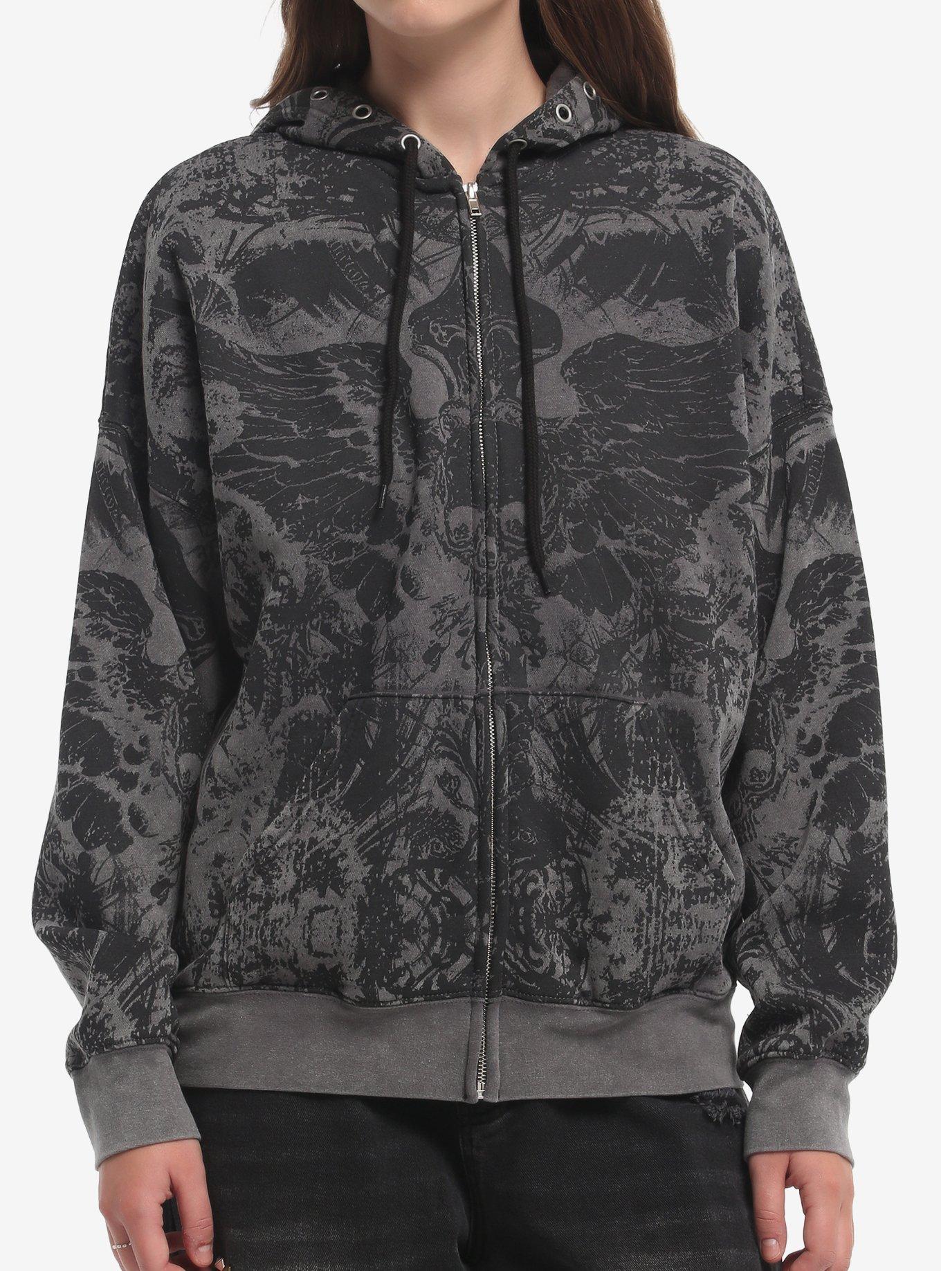 Social Collision Grey Skull Explosion Girls Hoodie