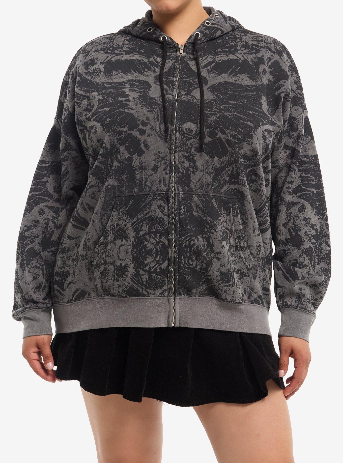 Social Collision Grey Skull Explosion Girls Hoodie Plus Size