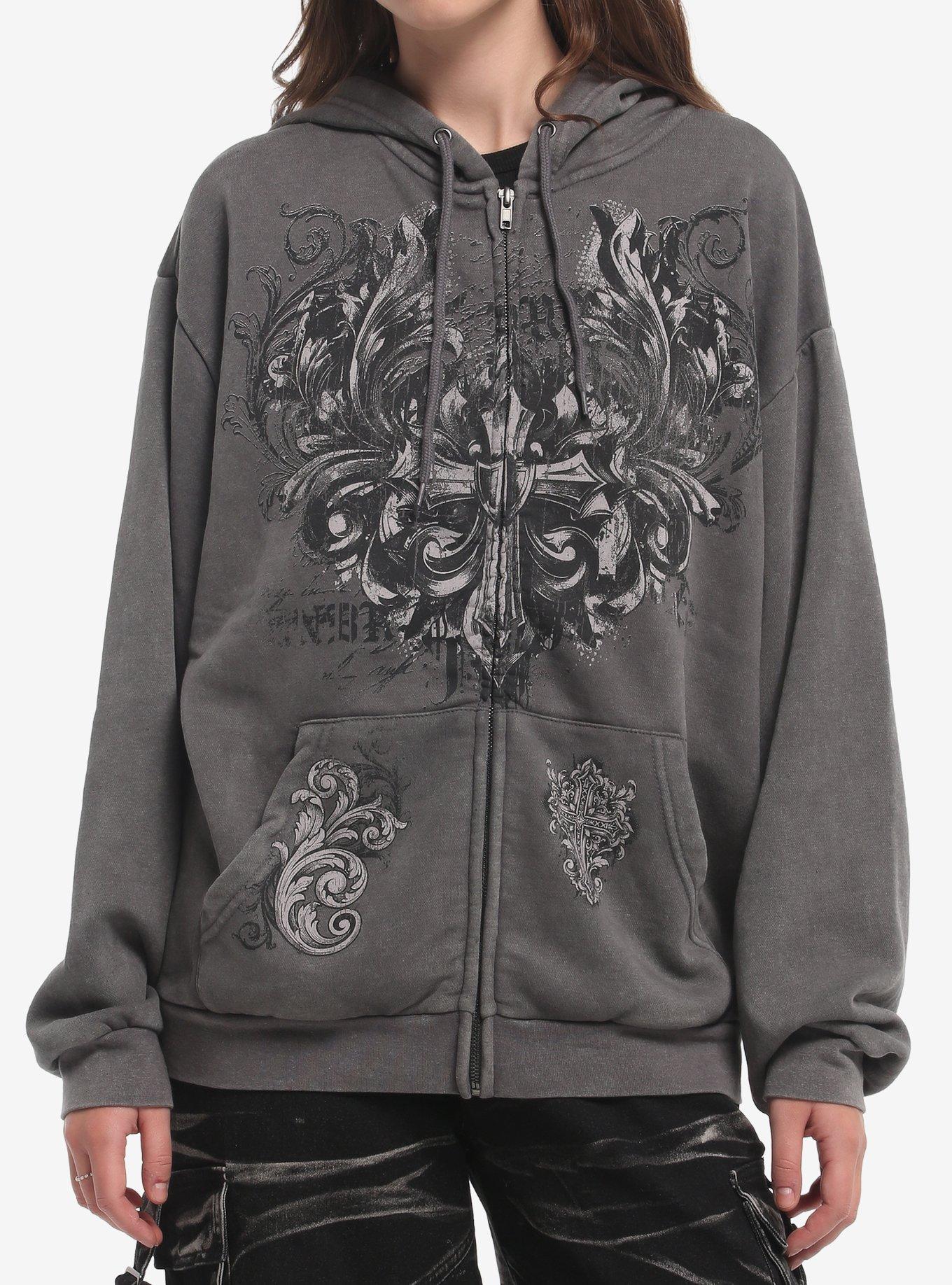 SOCIALCOLLISION Social Collision Grey Cross Filigree Girls Oversized Hoodie