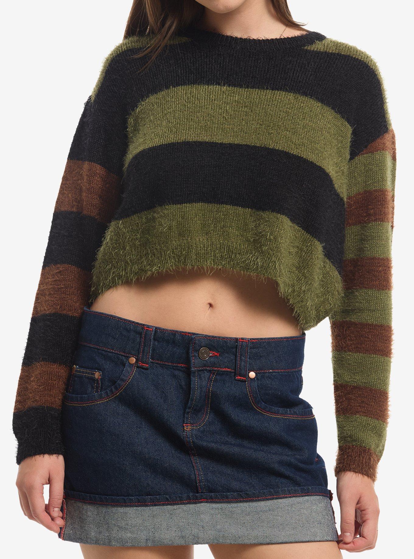 THORNANDFABLE Thorn & Fable Green Black Brown Stripe Mohair Girls Sweater
