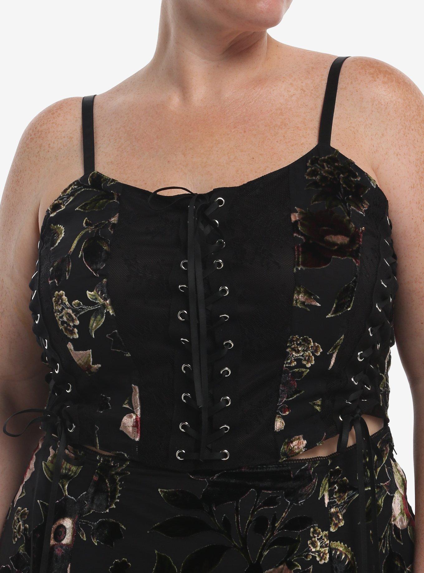 COSMICAURA Cosmic Aura Burnout Floral Velour Girls Crop Corset Top Plus Size