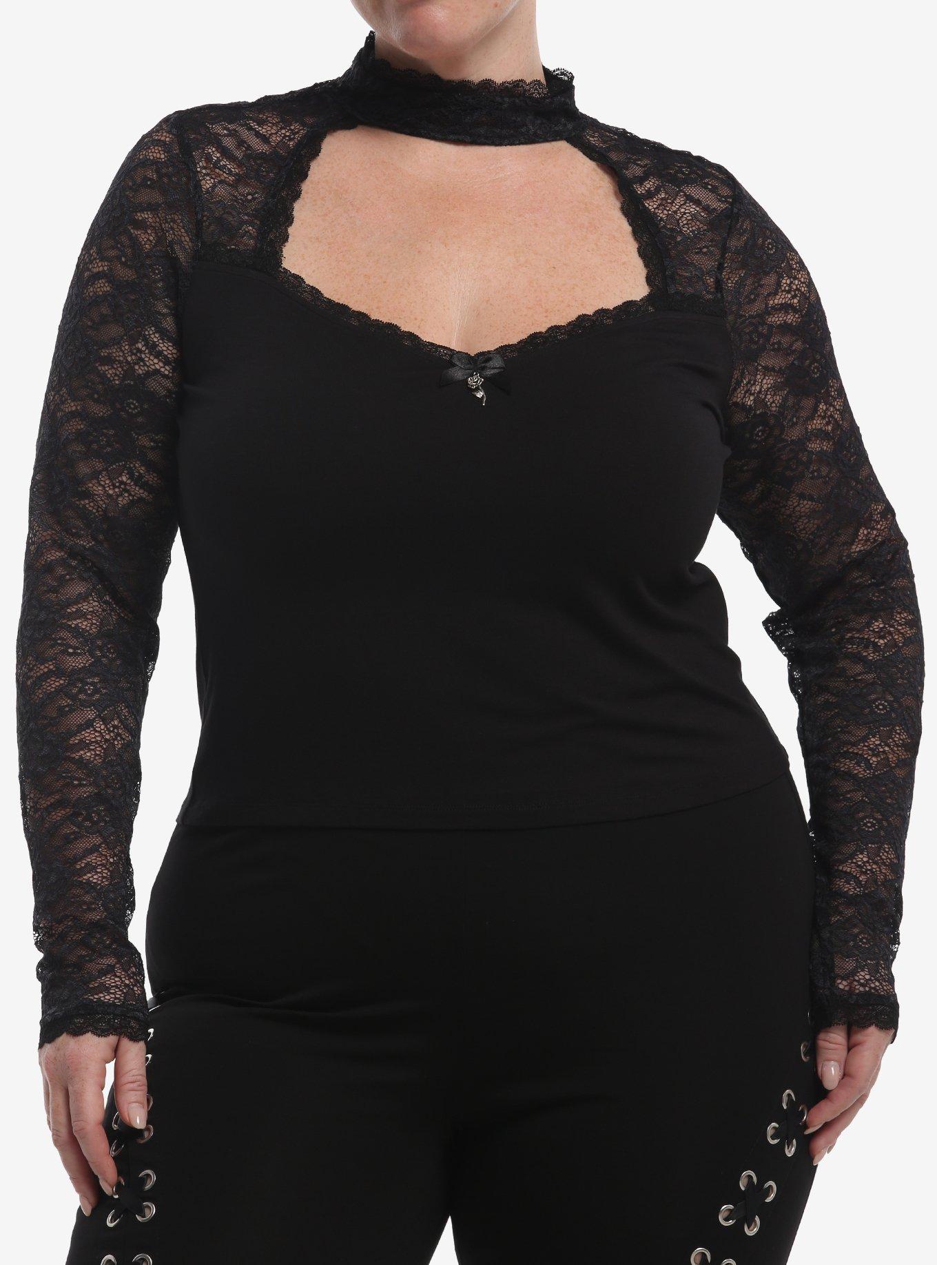 COSMICAURA Cosmic Aura Black Cutout Lace Girls Long-Sleeve Top Plus Size