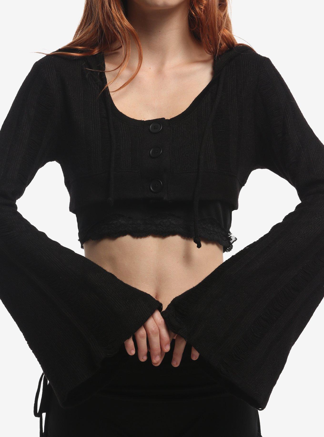 COSMICAURA Cosmic Aura Bell Sleeve Hooded Girls Knit Shrug