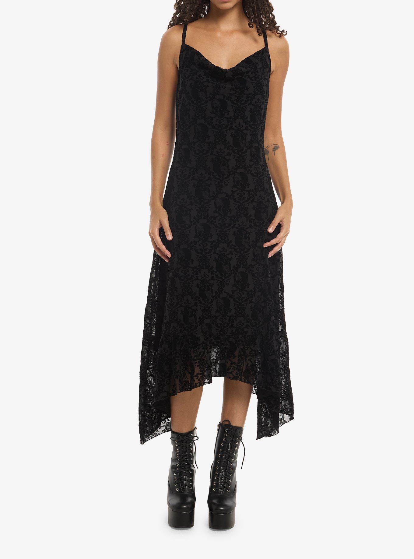 SOCIALCOLLISION Social Collision Skull Floral Velvet Sharkbite Maxi Dress