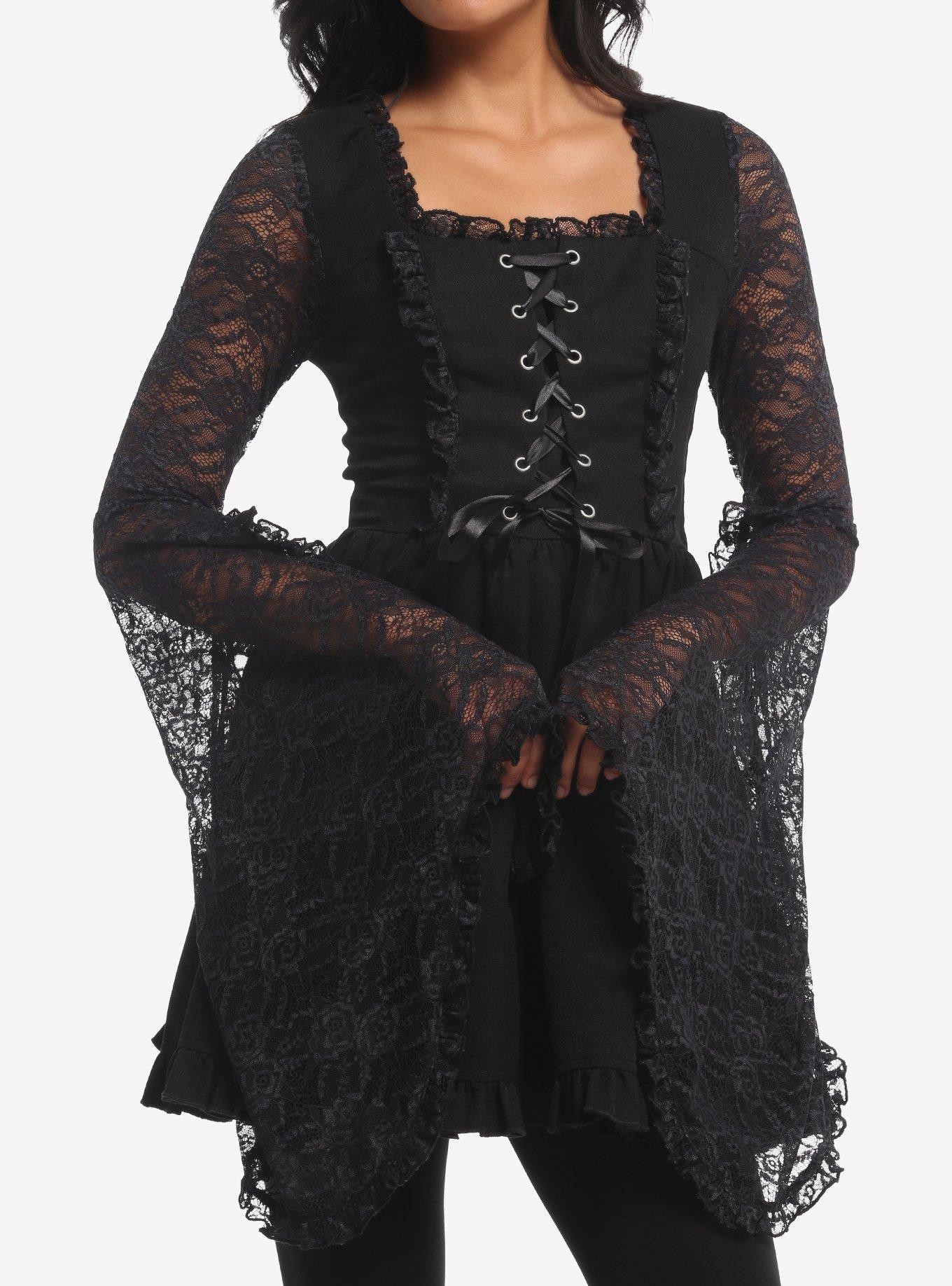 COSMICAURA Cosmic Aura Corset Lace Bell Sleeve Dress