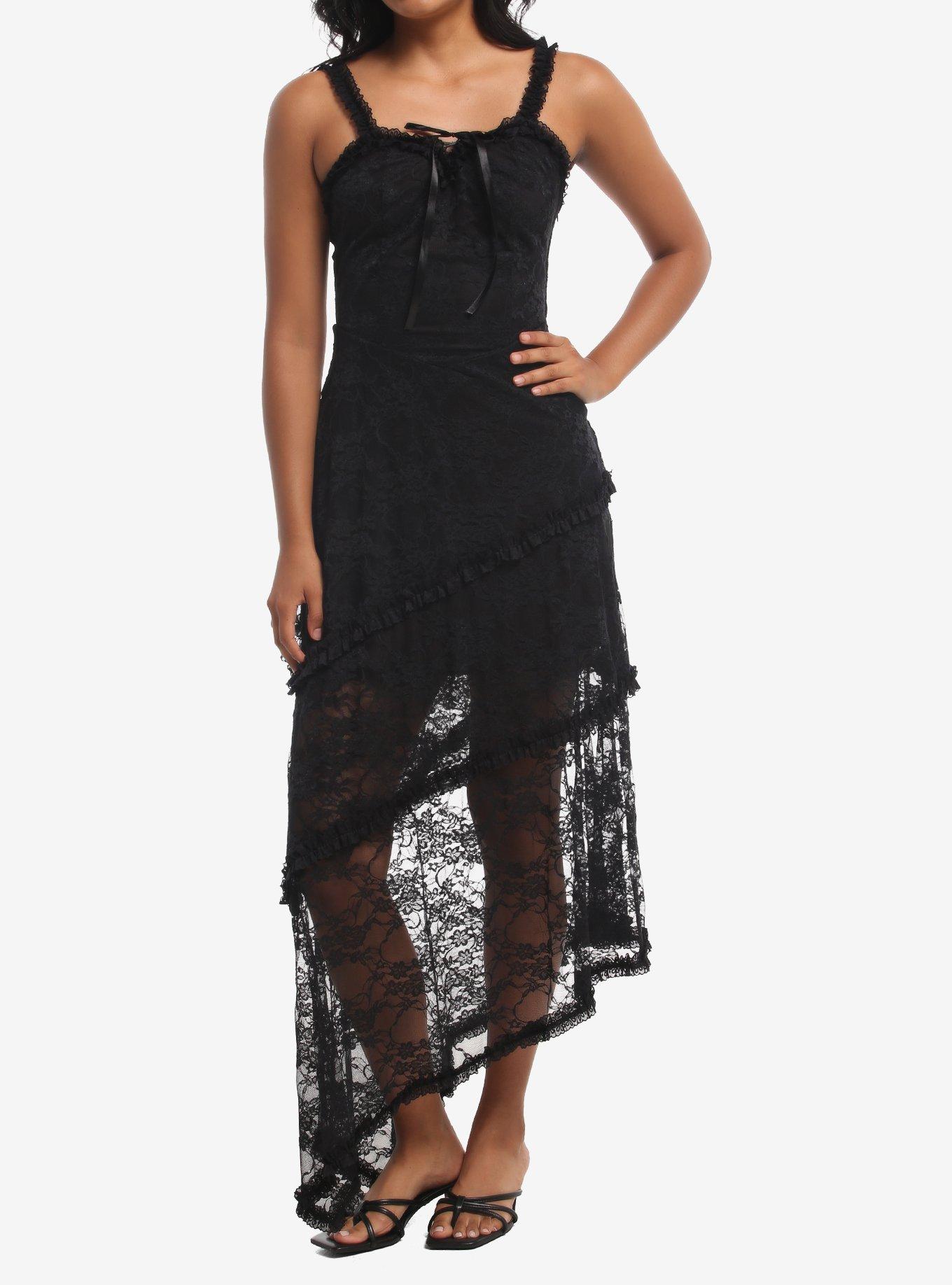 Cosmic Aura Black Lace Asymmetrical Midaxi Dress | Hot Topic