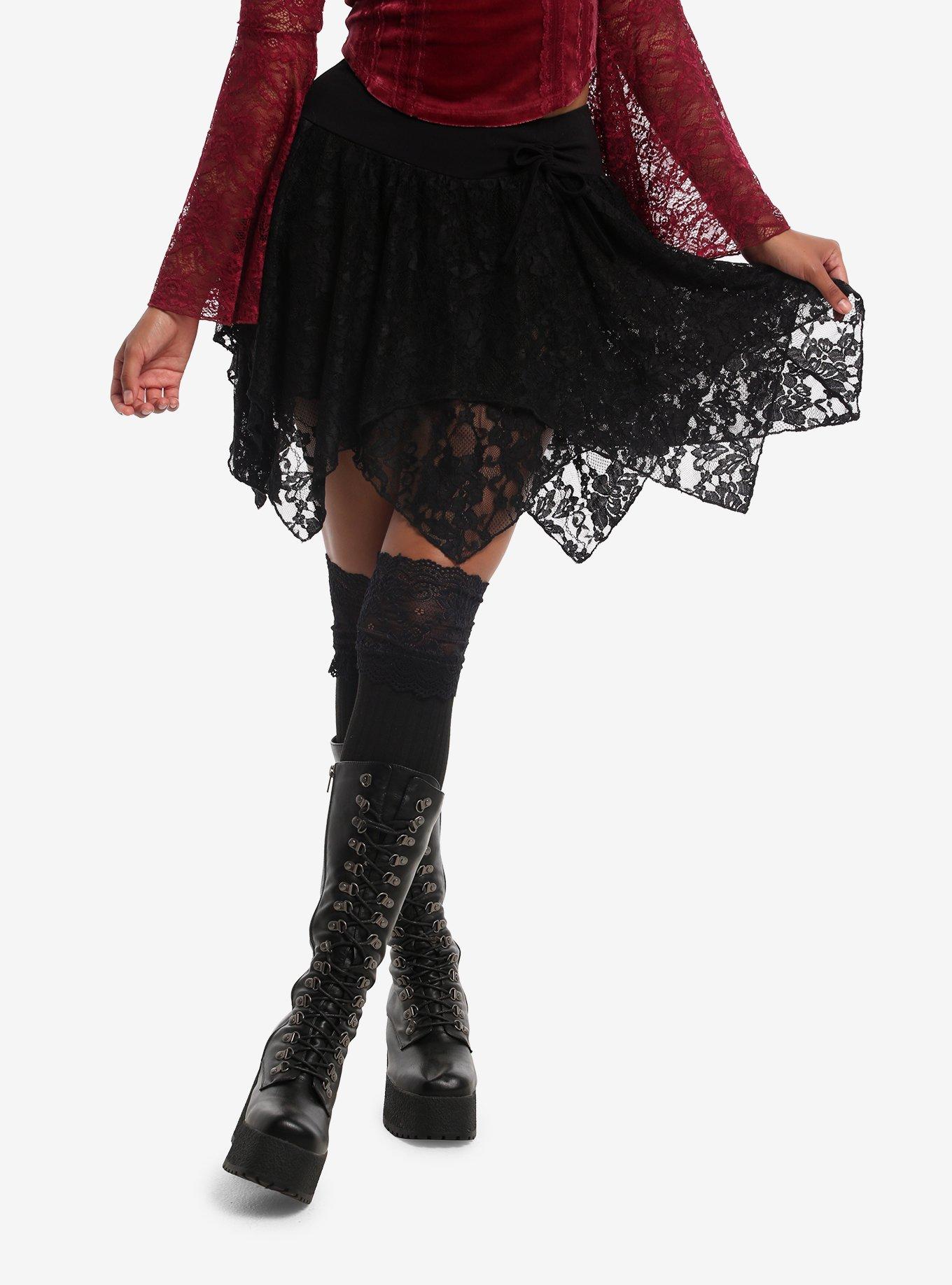 COSMICAURA Cosmic Aura Black Lace Hanky Hem Skirt