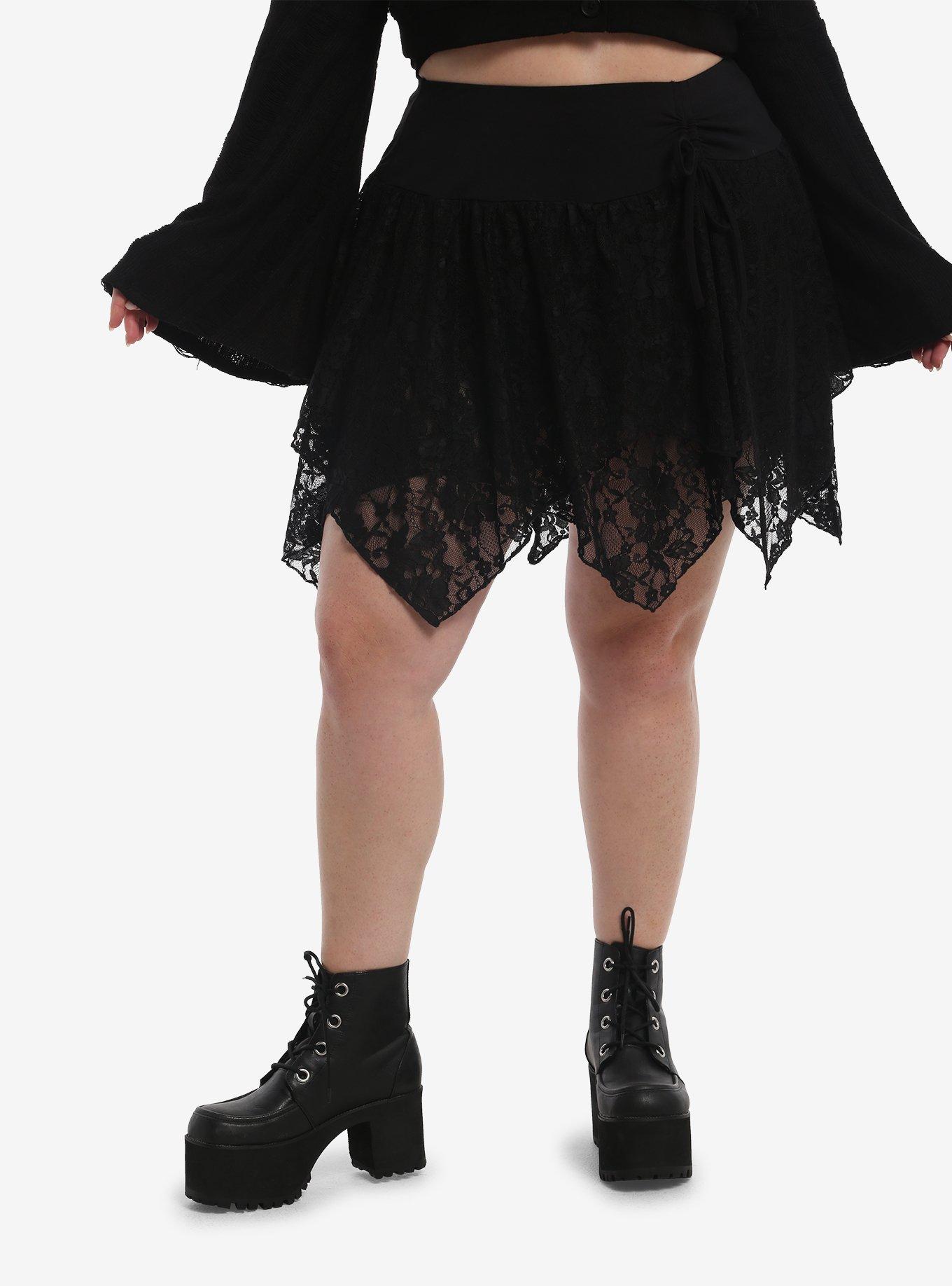 COSMICAURA Cosmic Aura Black Lace Hanky Hem Skirt Plus Size