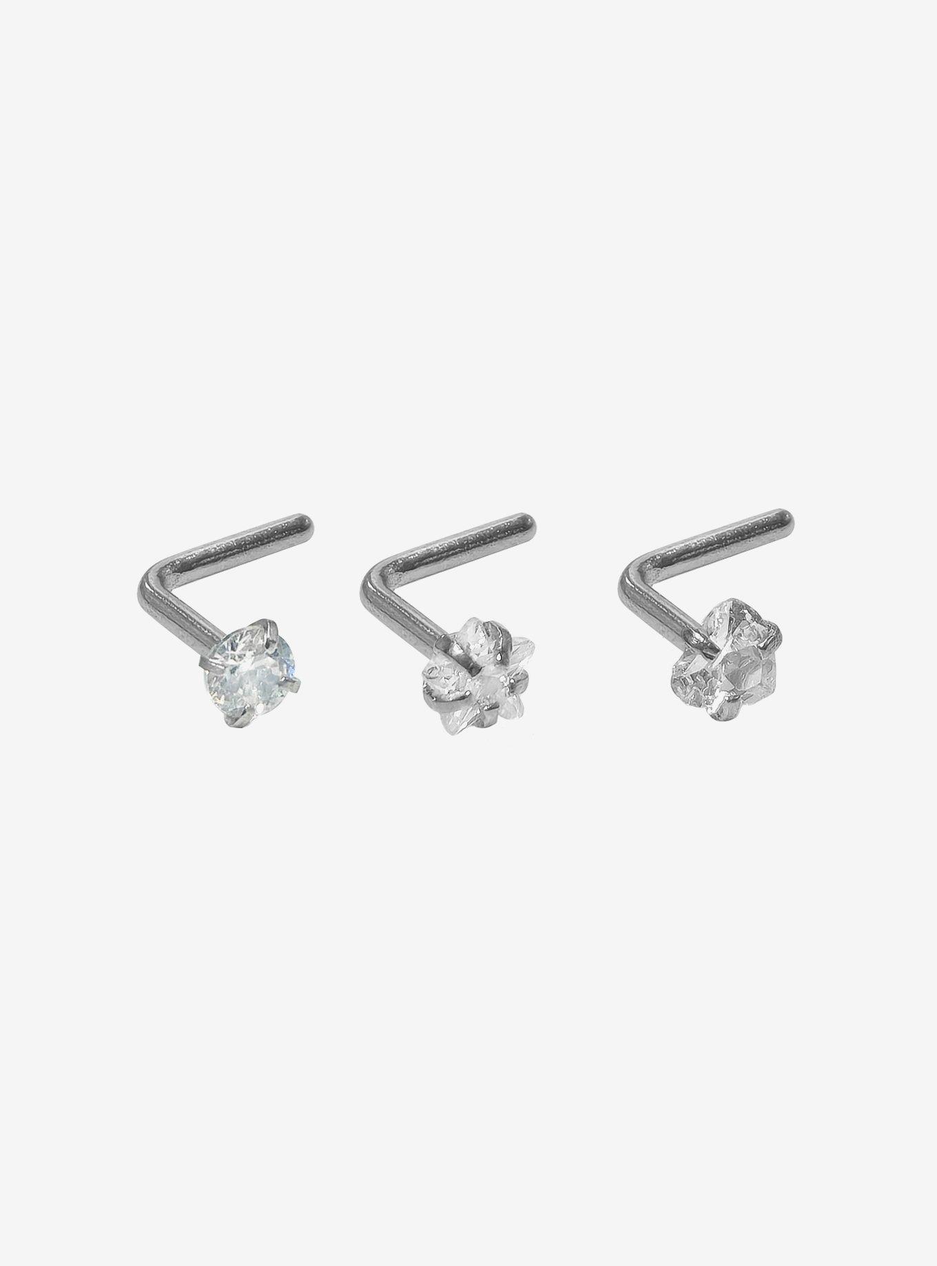 Steel Clear CZ Nose Stud 3 Pack, , hi-res