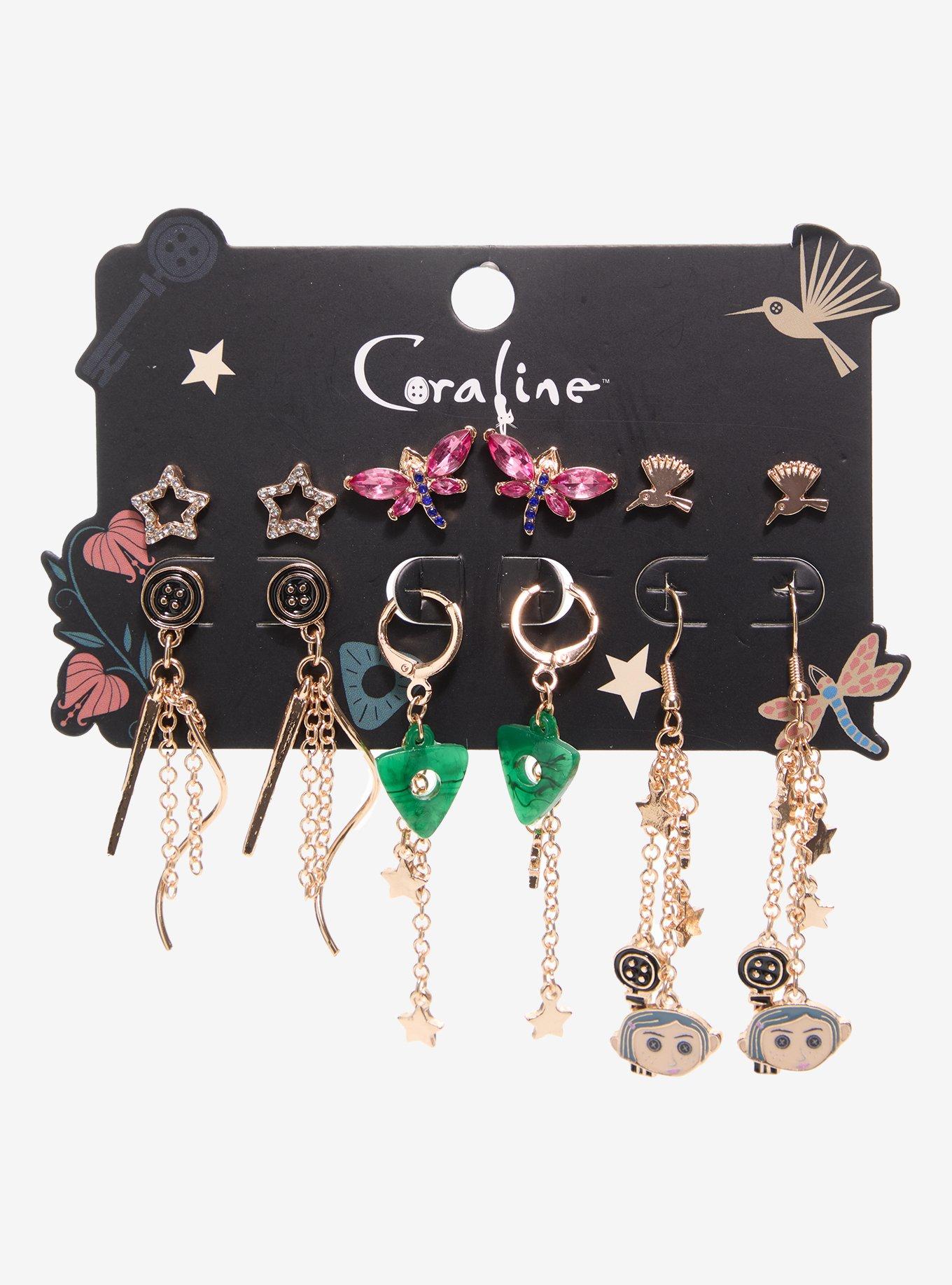 Coraline Gold Icons Earring Set - BoxLunch Exclusive, , hi-res