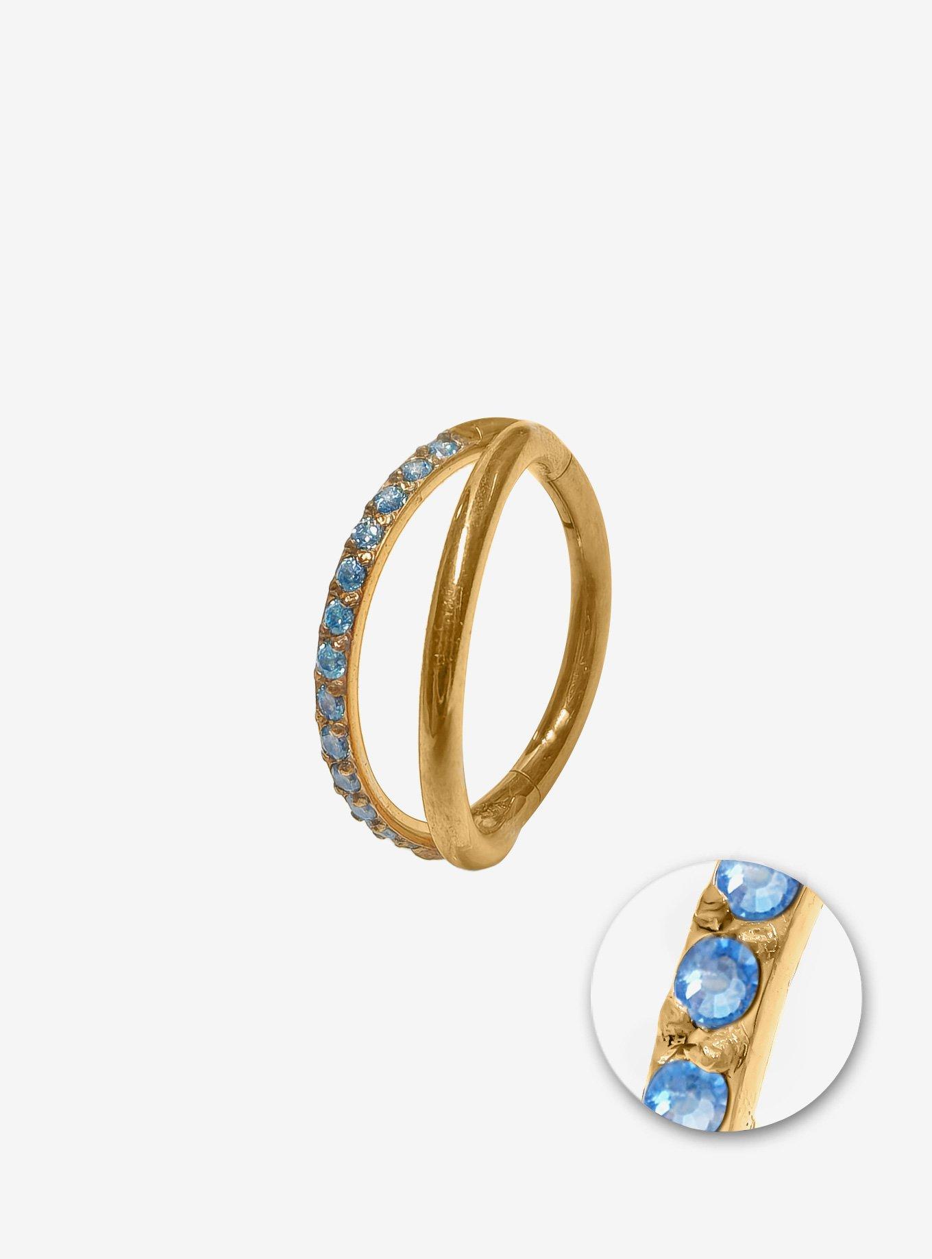 Steel Gold Blue Opalite Nose Hoop, , hi-res