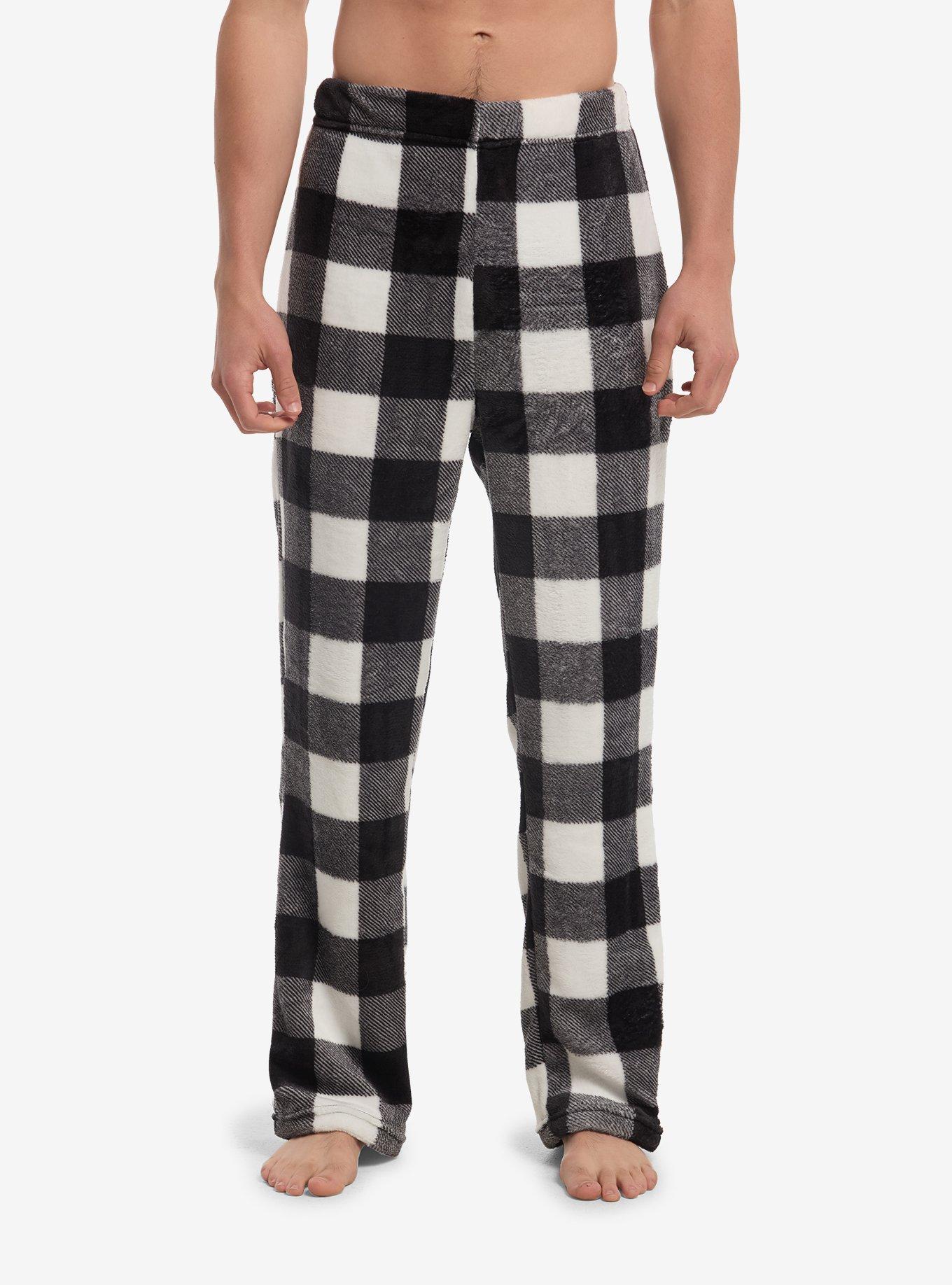 Black & White Plaid Fuzzy Pajama Pants, , hi-res