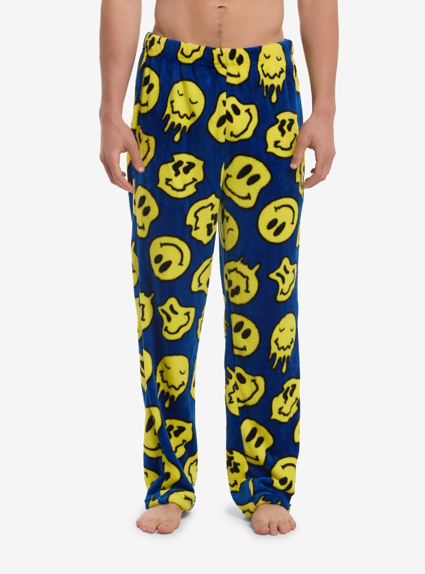 Warped Smile Face Fuzzy Pajama Pants, , hi-res