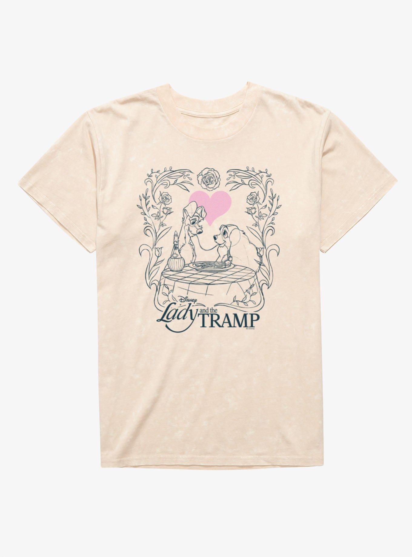 Disney Lady And The Tramp Love Spaghetti Line Art Mineral Wash T-Shirt