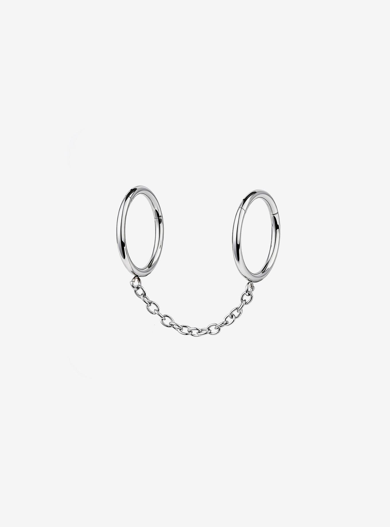 16G Steel Chain Double Hoop Earring, , hi-res