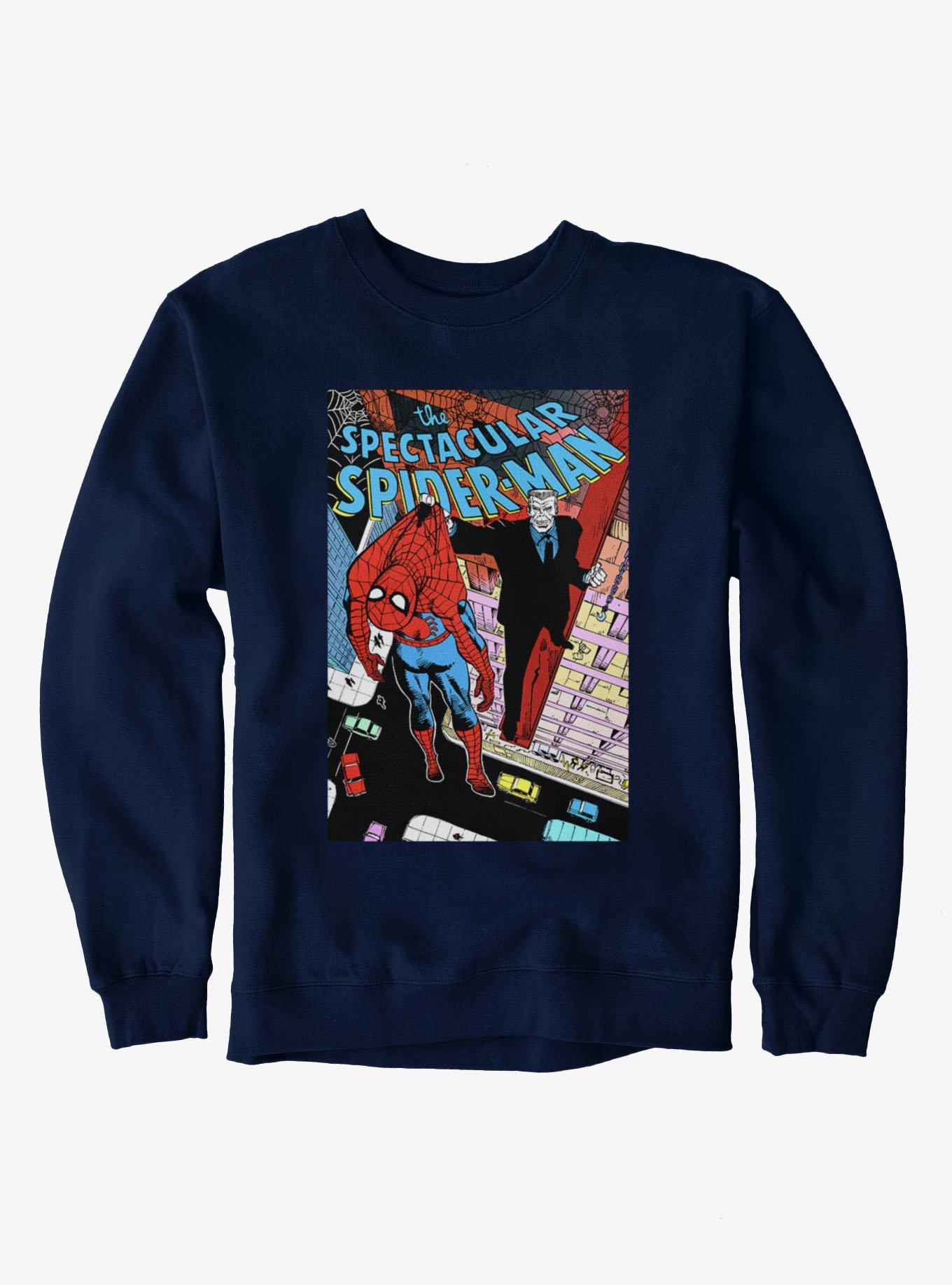 Marvel Spider-Man Held Up By Tombstone Comic Cover Sweatshirt, NAVY, hi-res