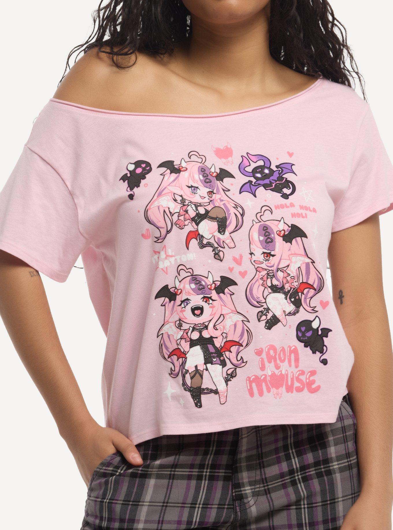 Ironmouse Chibi Collage Girls Off-Shoulder T-Shirt, , hi-res