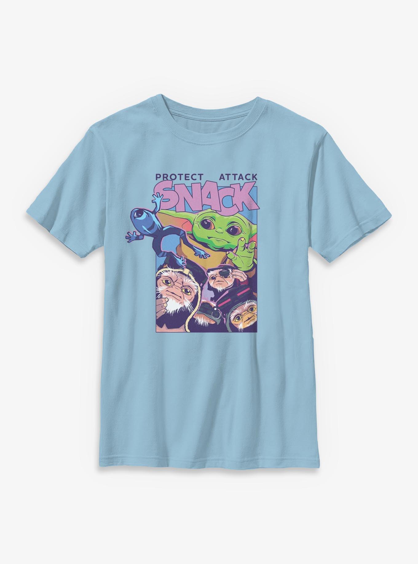 Star Wars: The Mandalorian And Grogu Grogu Protect Attack Snack Youth T-Shirt, , hi-res