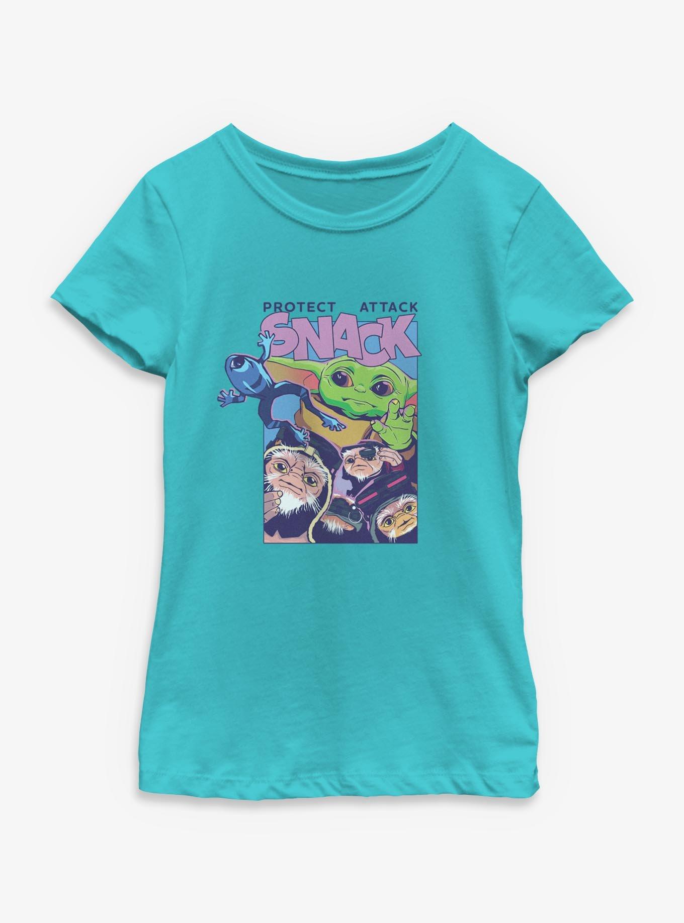 Star Wars: The Mandalorian And Grogu Protect Attack Snack Youth Girls T-Shirt