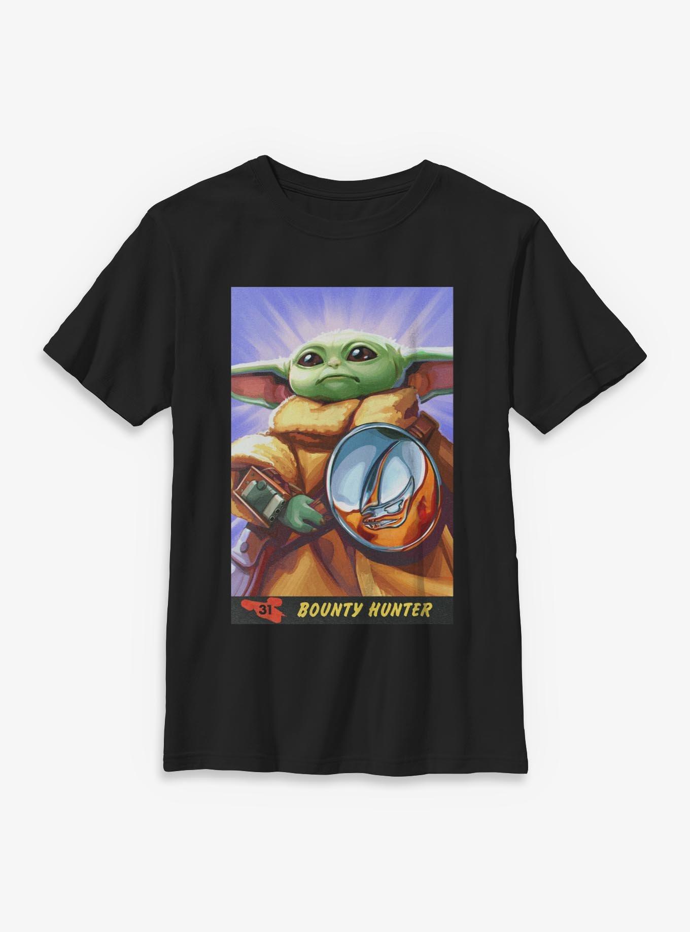 Star Wars: The Mandalorian And Grogu Bounty Hunter Grogu Card Style Youth T-Shirt, BLACK, hi-res view 1