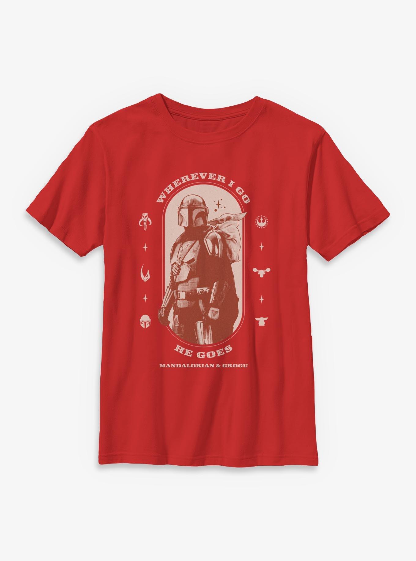 Star Wars: The Mandalorian And Grogu Wherever I Go He Goes Mandalorian & Grogu Profile Youth T-Shirt, , hi-res
