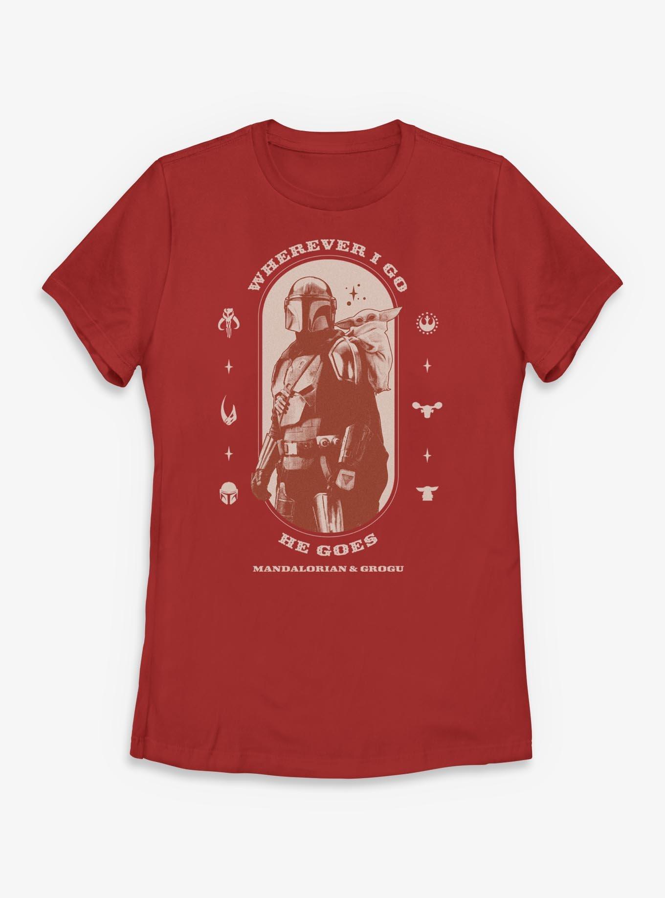 Star Wars: The Mandalorian And Grogu Wherever I Go He Goes Mandalorian & Grogu Profile Womens T-Shirt, , hi-res