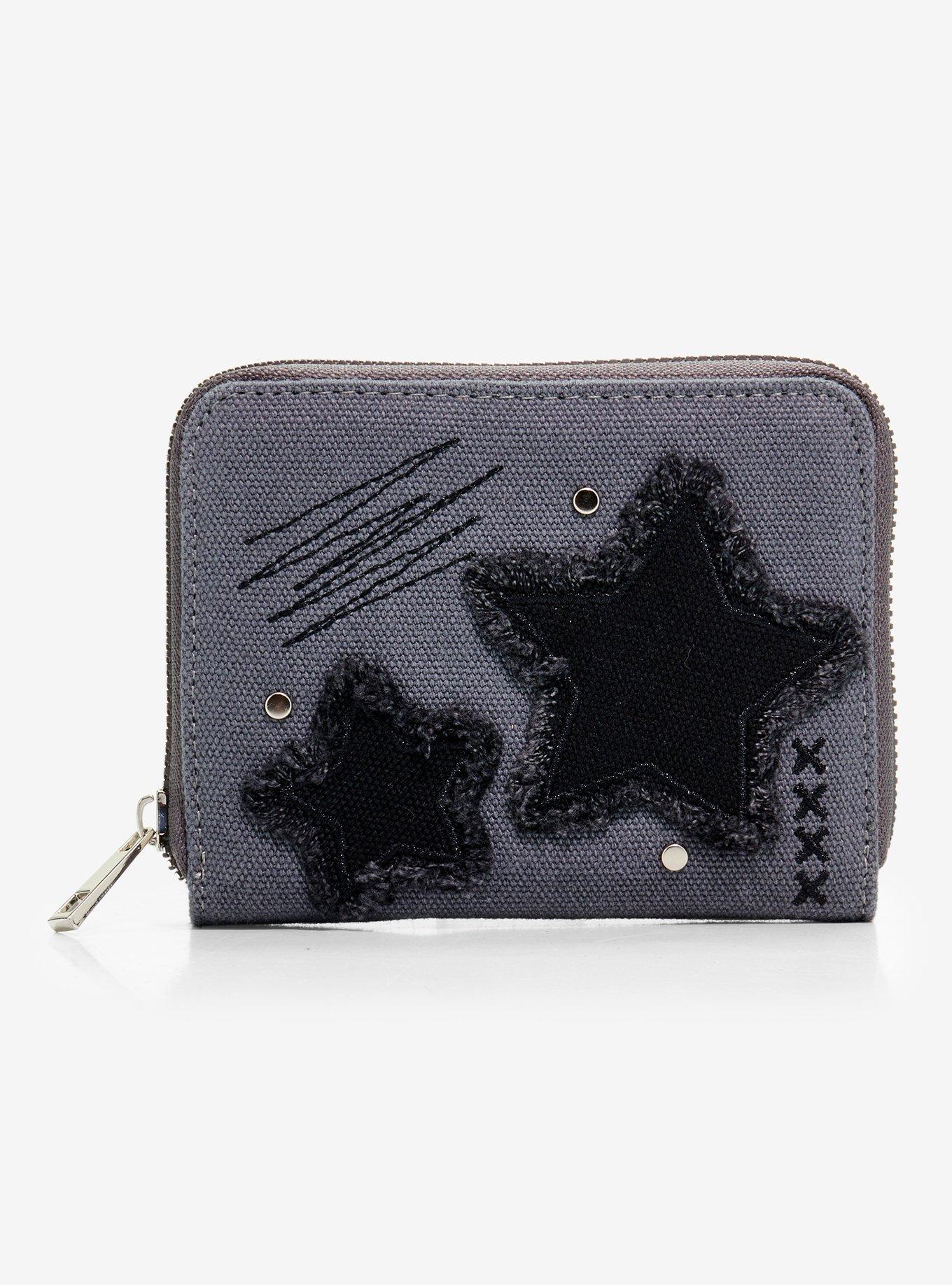 Grey Frayed Star Mini Zipper Wallet, , hi-res
