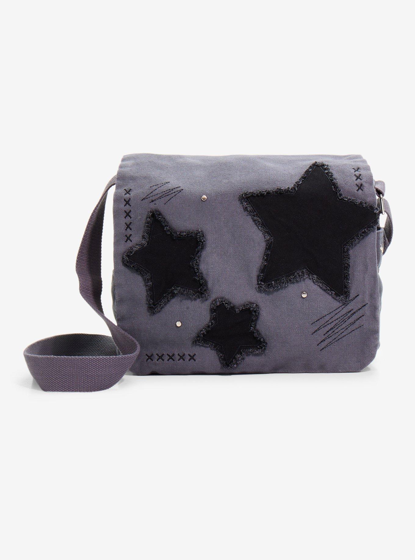 Grey Frayed Star Messenger Bag, , hi-res