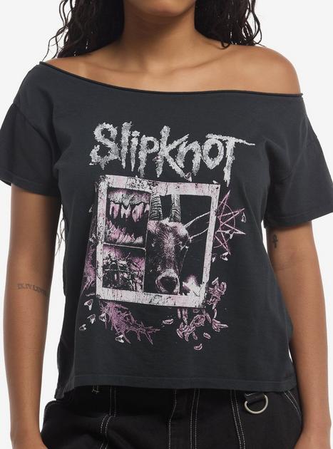 肺*炎様 Slipknot Blindfold Girl Tシャツ 00s L- Slipknot Maggot Goat Girls Off-Shoulder T-Shirt | Hot Topic