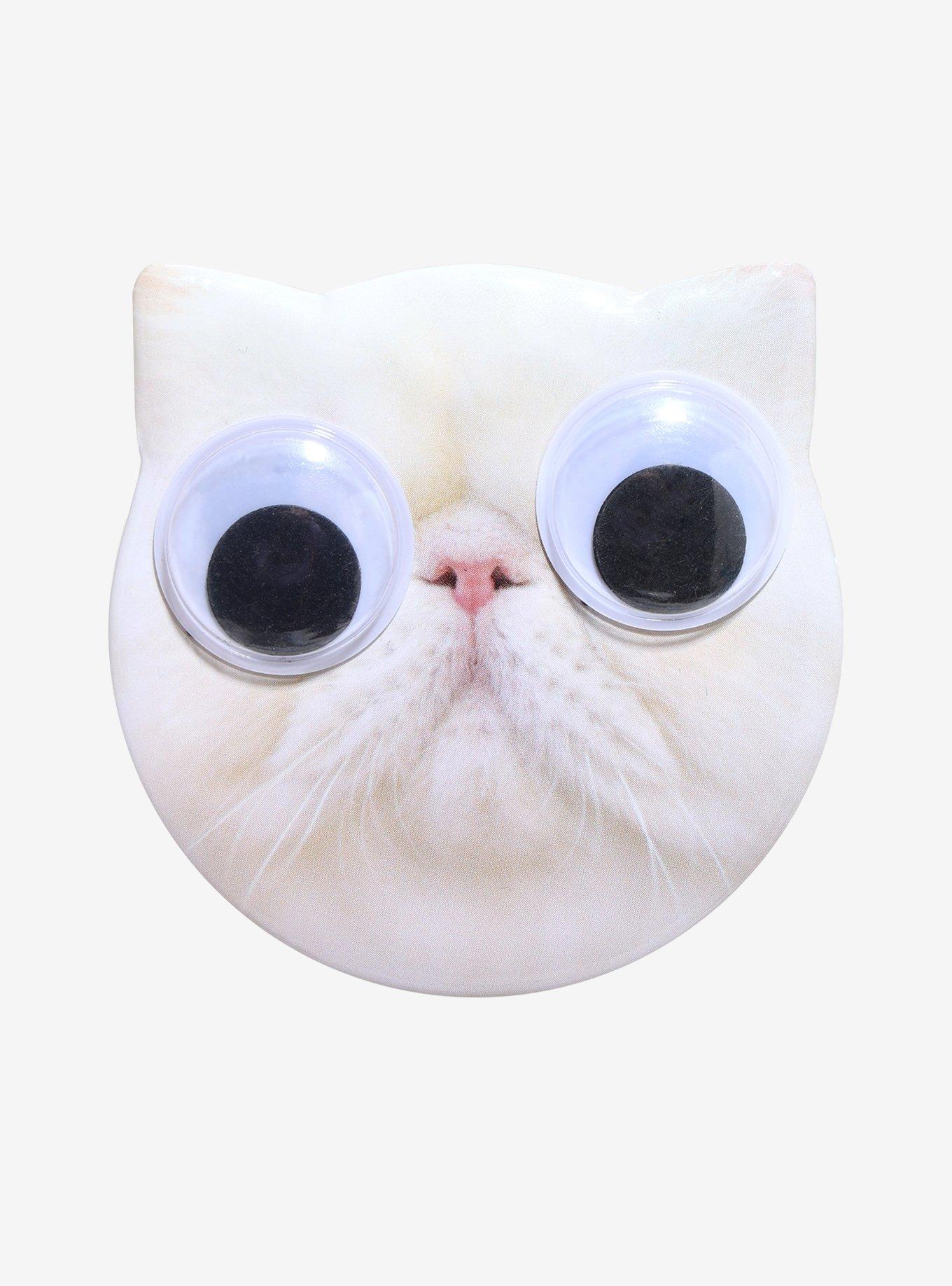 White Cat Googly Eyes Button, , hi-res