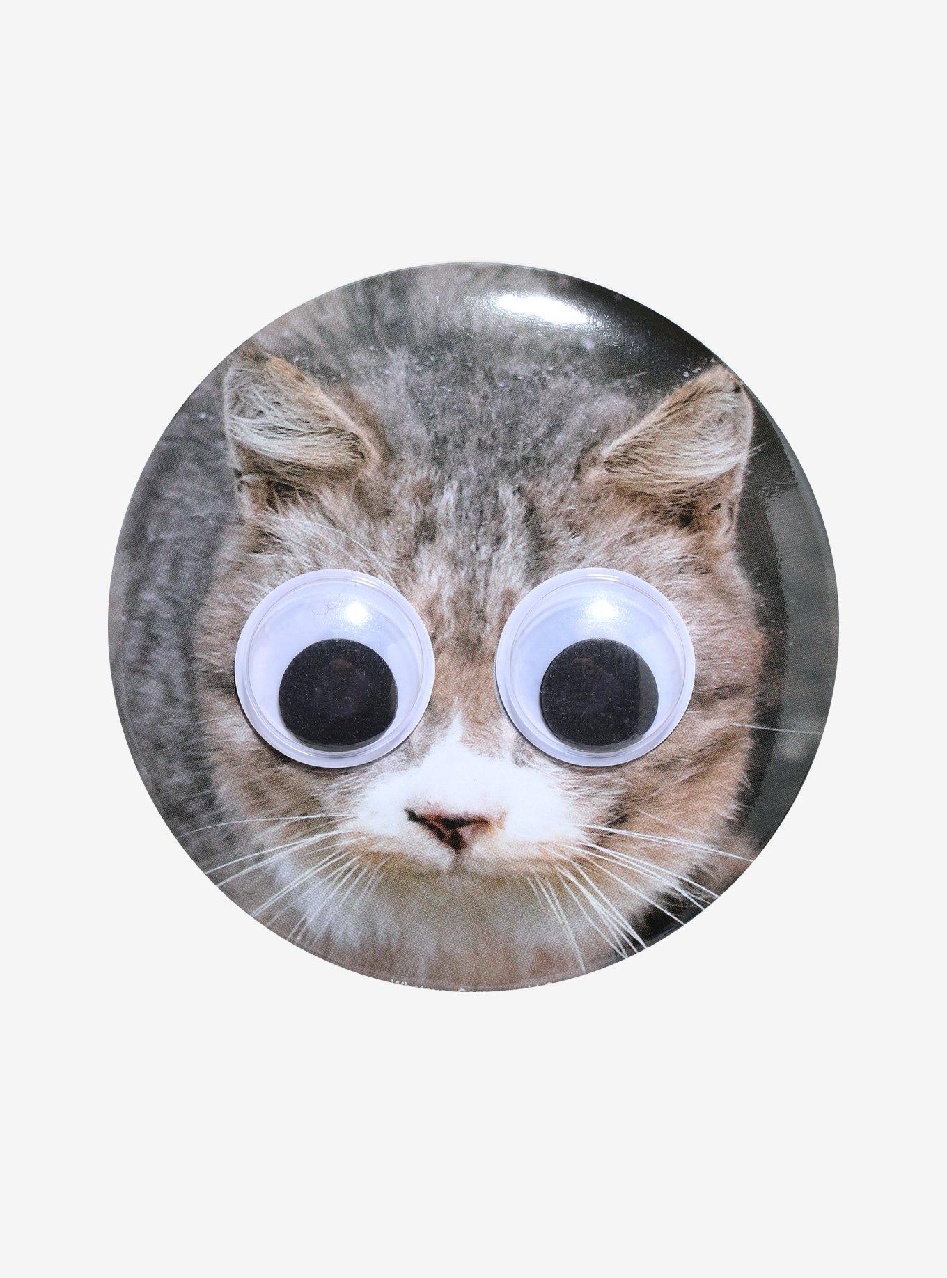 Staring Cat Googly Eyes 3 Inch Button, , hi-res
