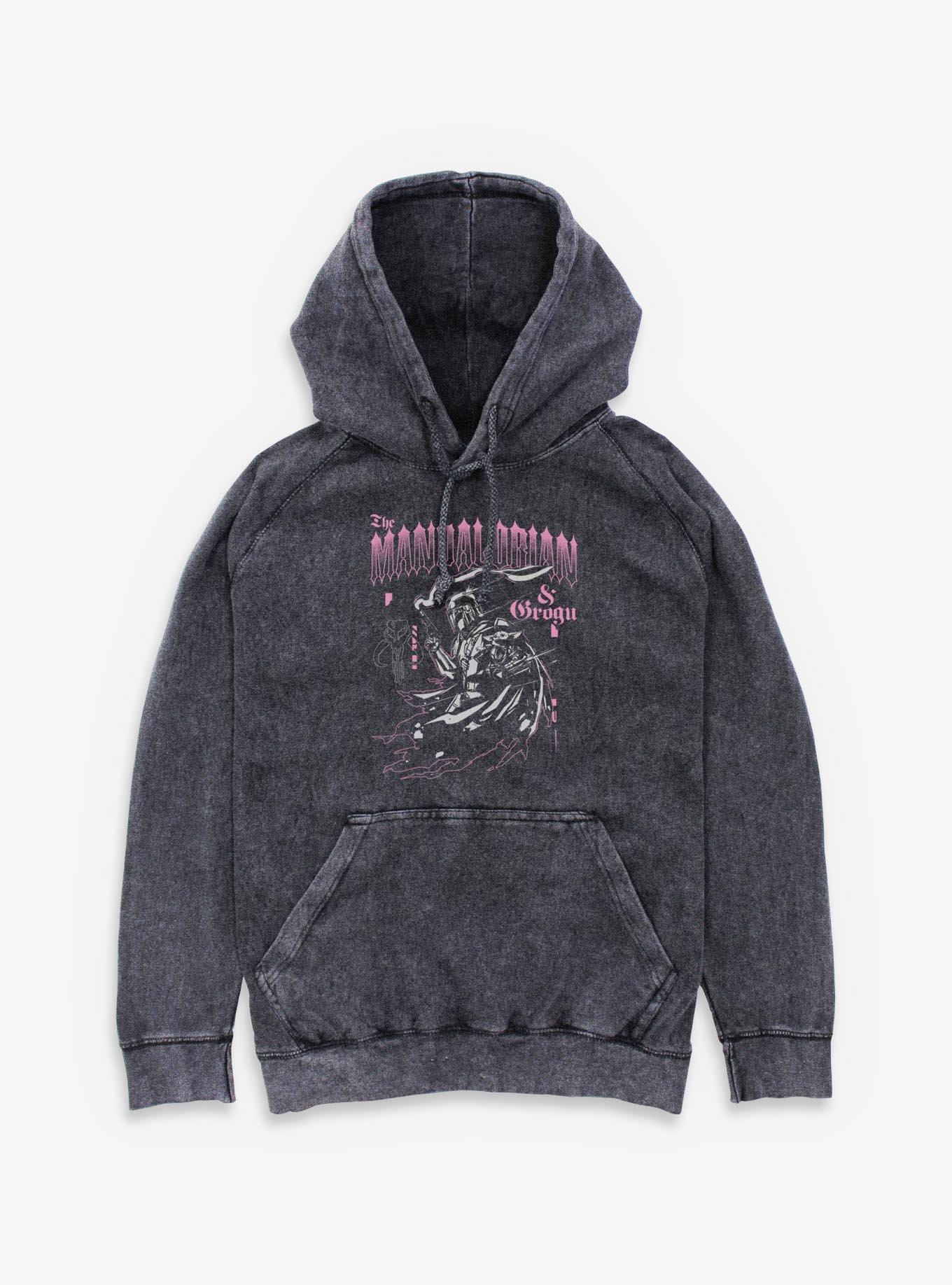 Star Wars: The Mandalorian And Grogu & Goth Font Style Mineral Wash Hoodie Box Lunch Exclusive