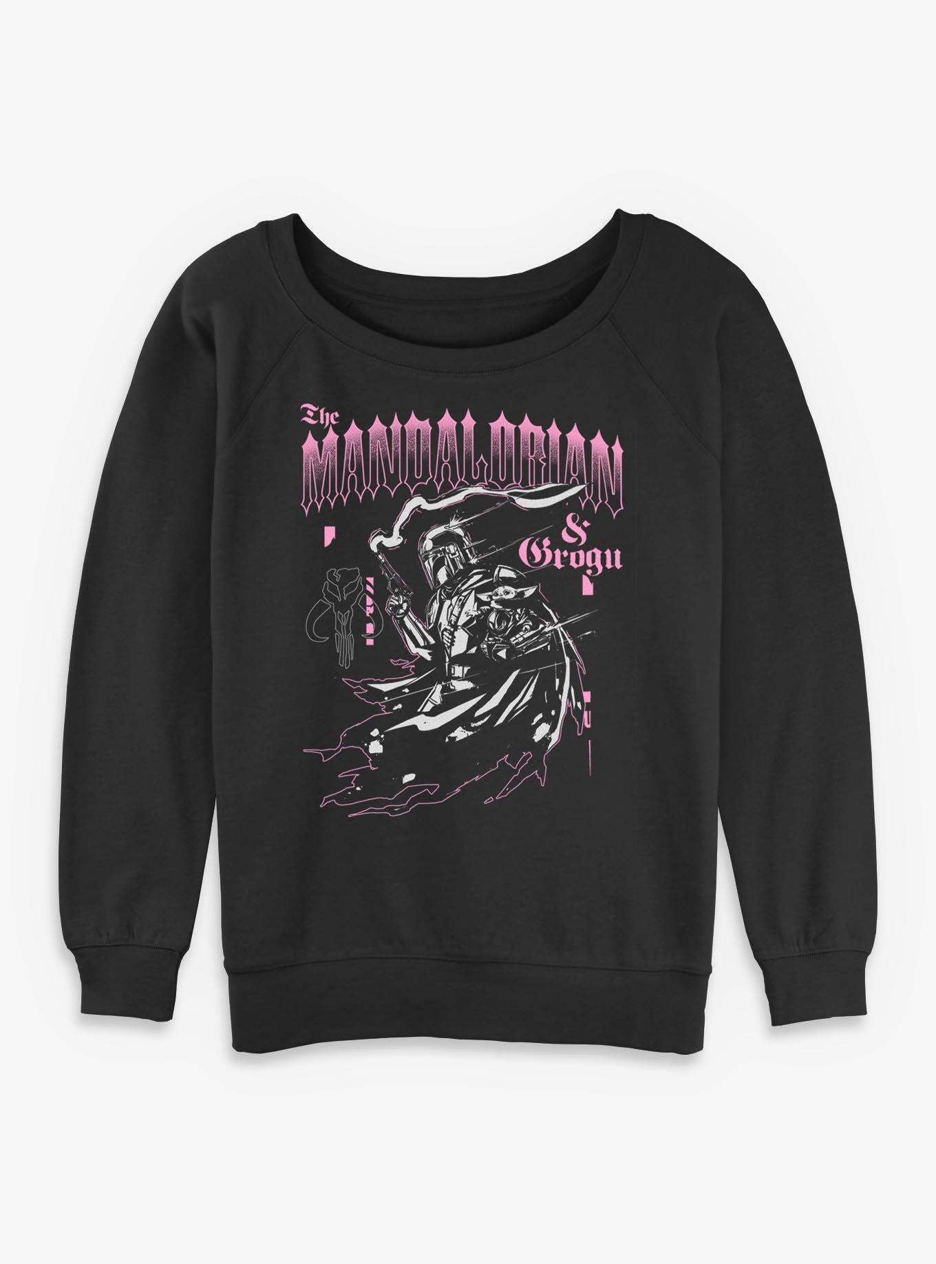 Star Wars: The Mandalorian And Grogu The Mandalorian & Grogu Goth Font Style Womens Slouchy Sweatshirt Box Lunch Exclusive, , hi-res