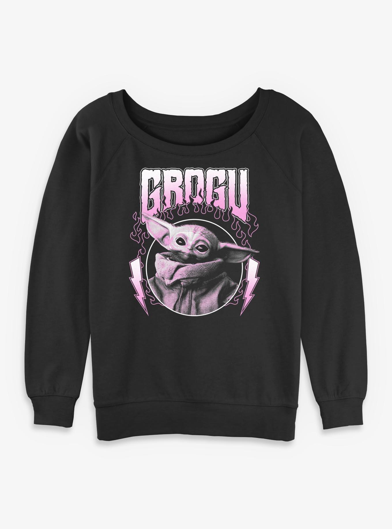 Star Wars The Mandalorian Grogu Flames Metal Icon Womens Slouchy Sweatshirt Box Lunch Exclusive, , hi-res